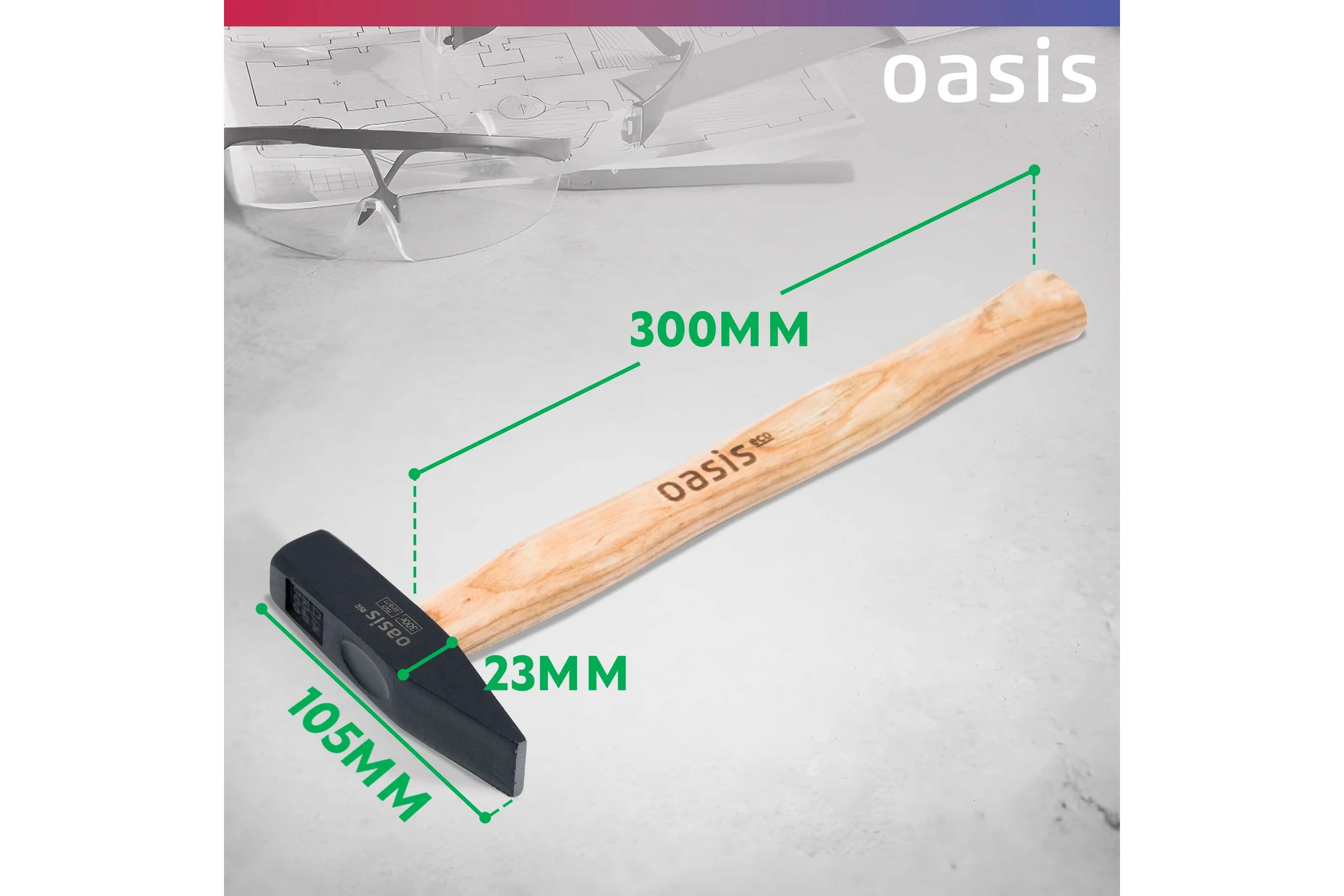 Слесарный молоток OASIS с деревянной рукояткой Eco 300 г 103010603001