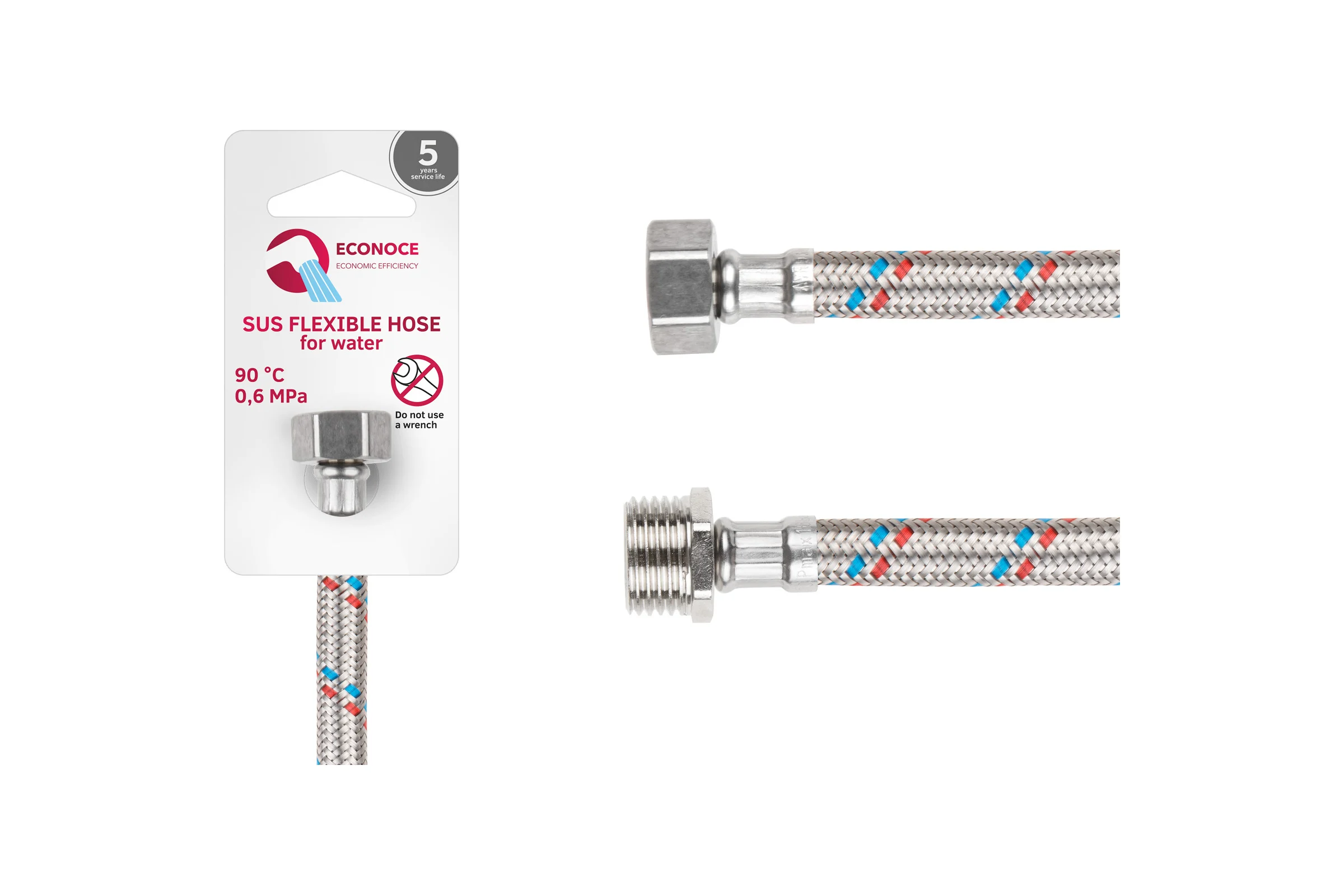 Гибкая подводка ECONOCE SUS, гайка 1/2" - штуцер 1/2", 60 см EC021060