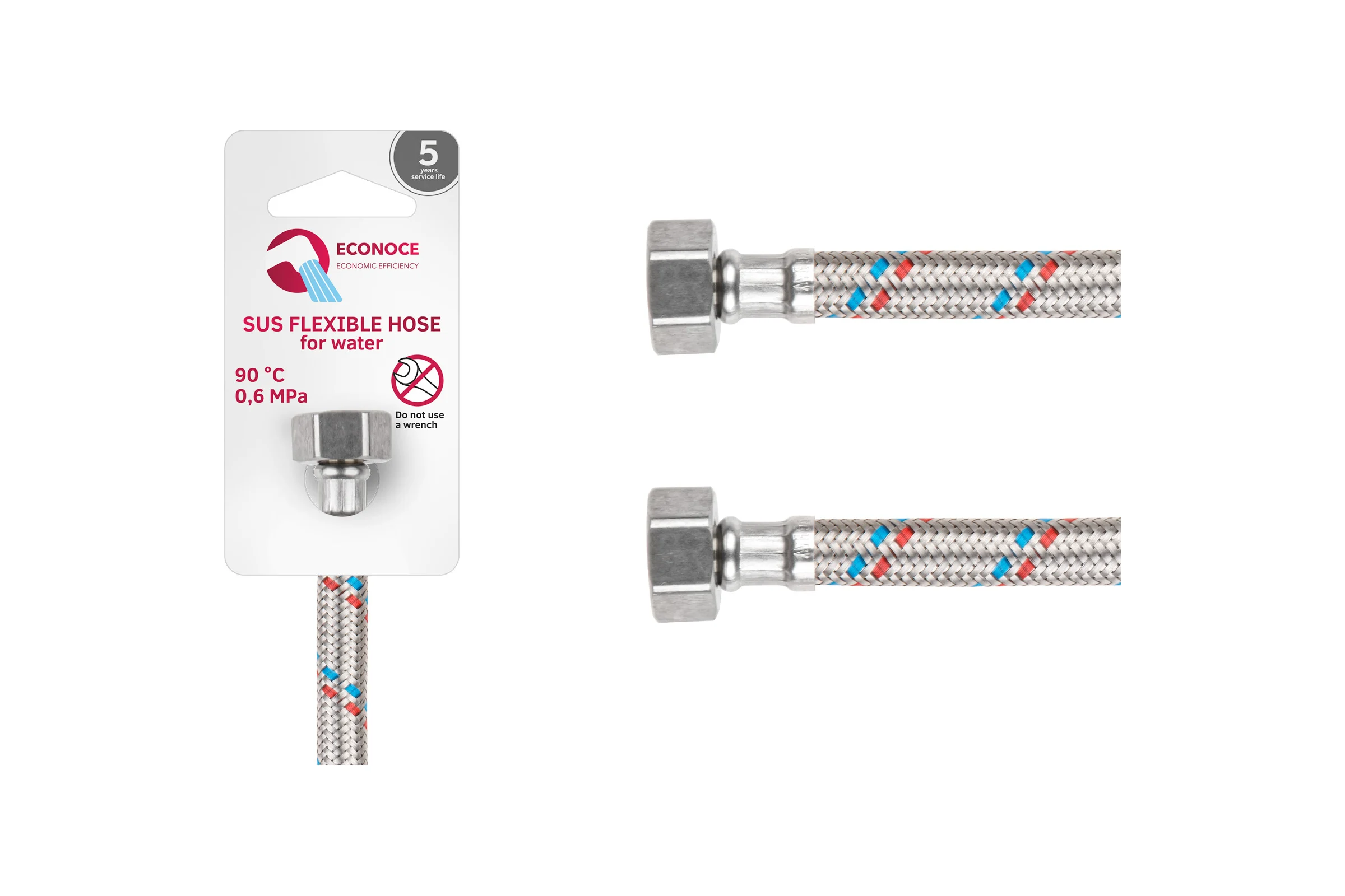 Гибкая подводка ECONOCE SUS, гайка 1/2" - гайка 1/2", 60 см EC020060