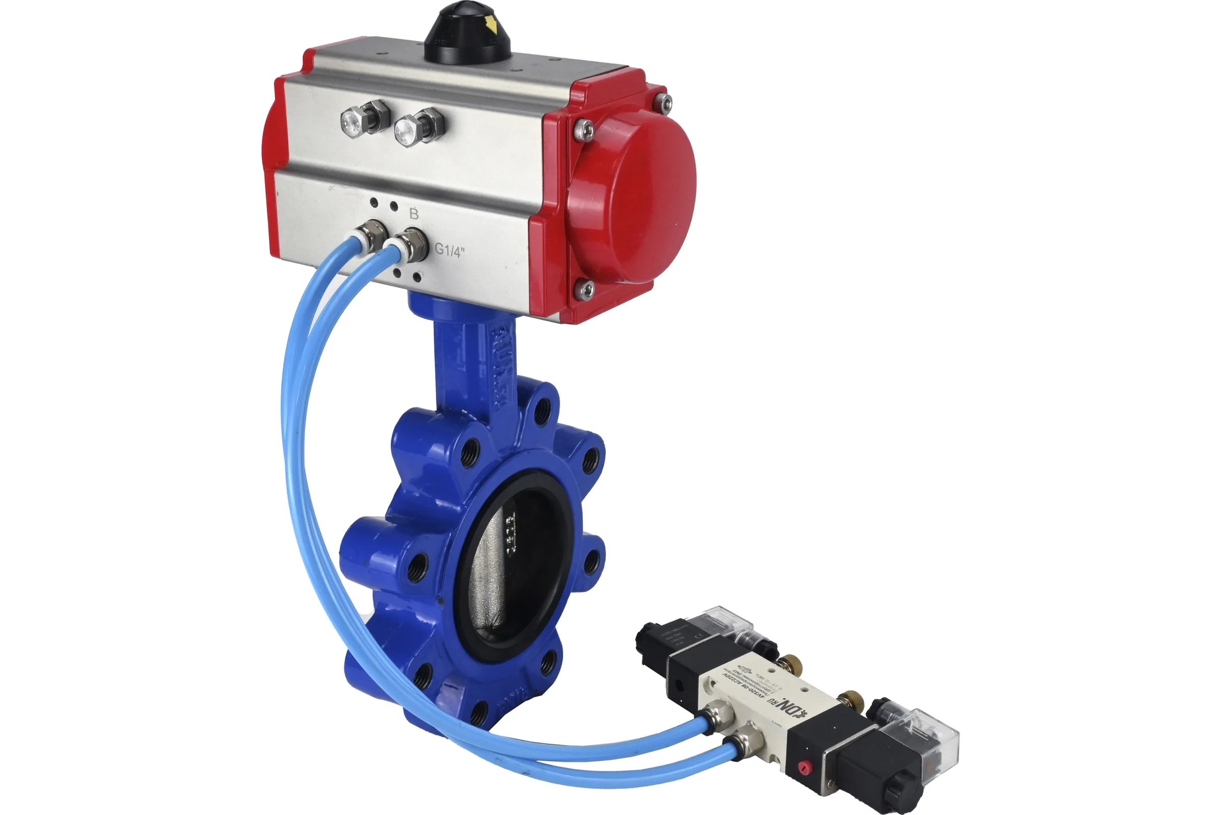 Затвор DN.ru QT450-304-NBR-2W-Fb-H Ду125 Ру16 LUG пневмопривод, пн.распределитель D050-51972