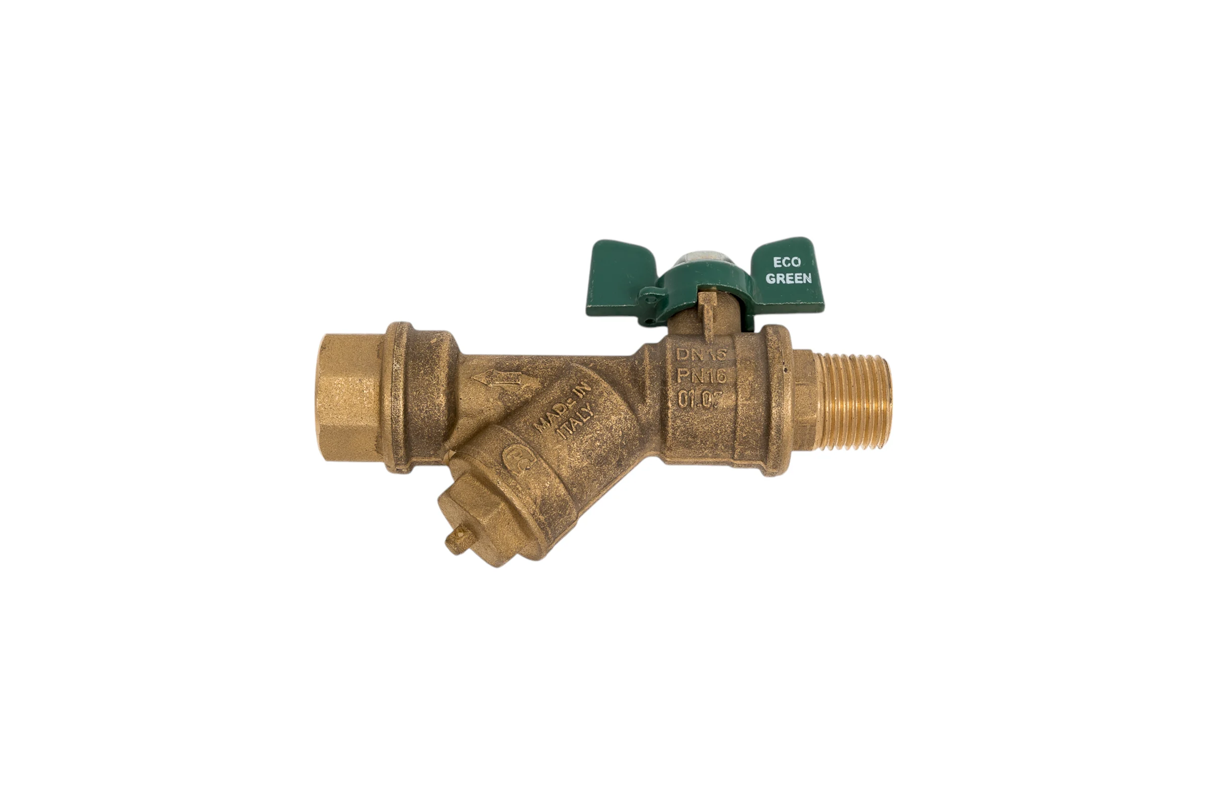 Kран шаровой для воды Bugatti с фильтром Eco Valve Rp1/2" x R1/2" DN15 PN20 арт.743G 0743G04