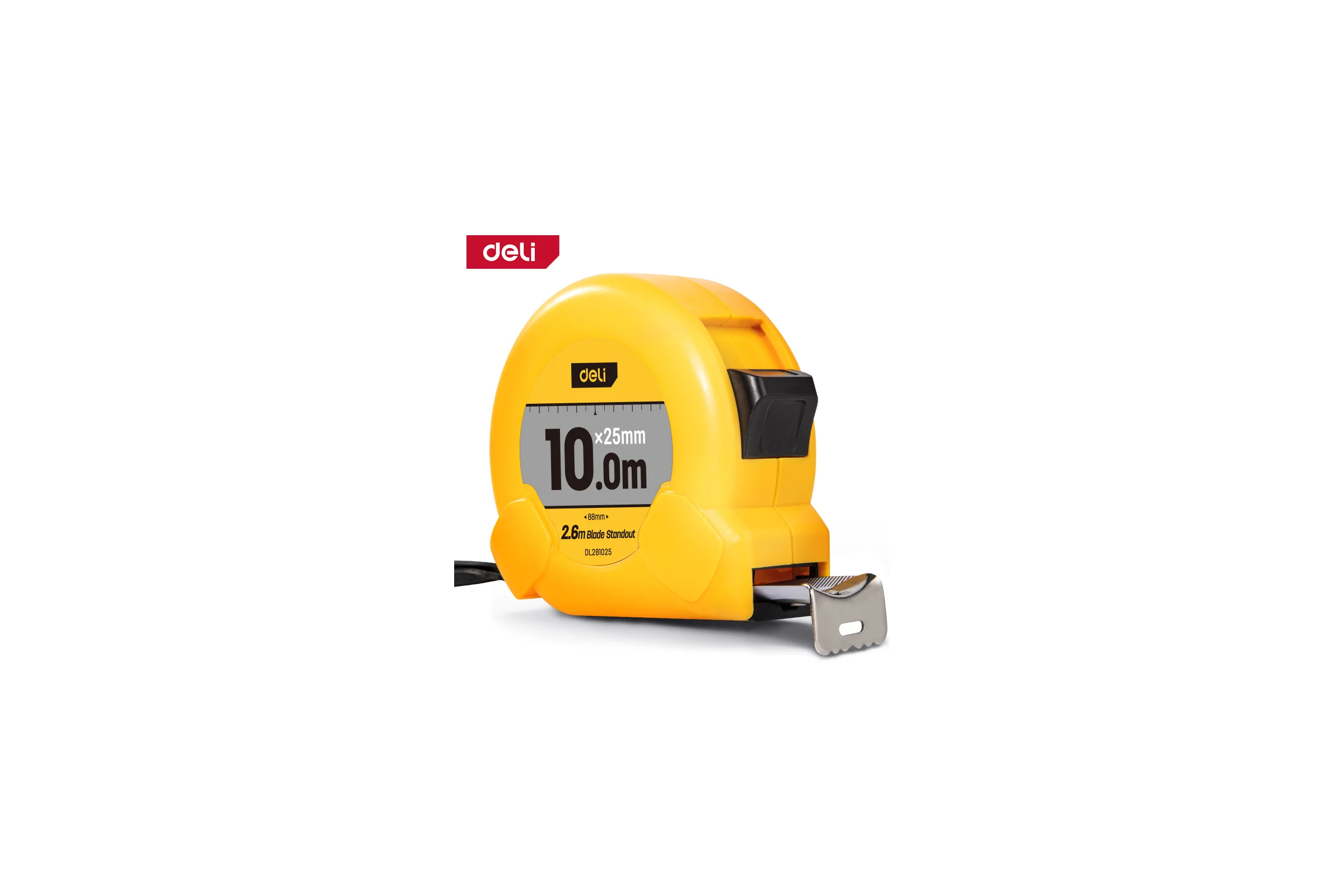 Рулетка DELI DL281025 10м х 25мм, метрическая с ремешком и клипсой 166269
