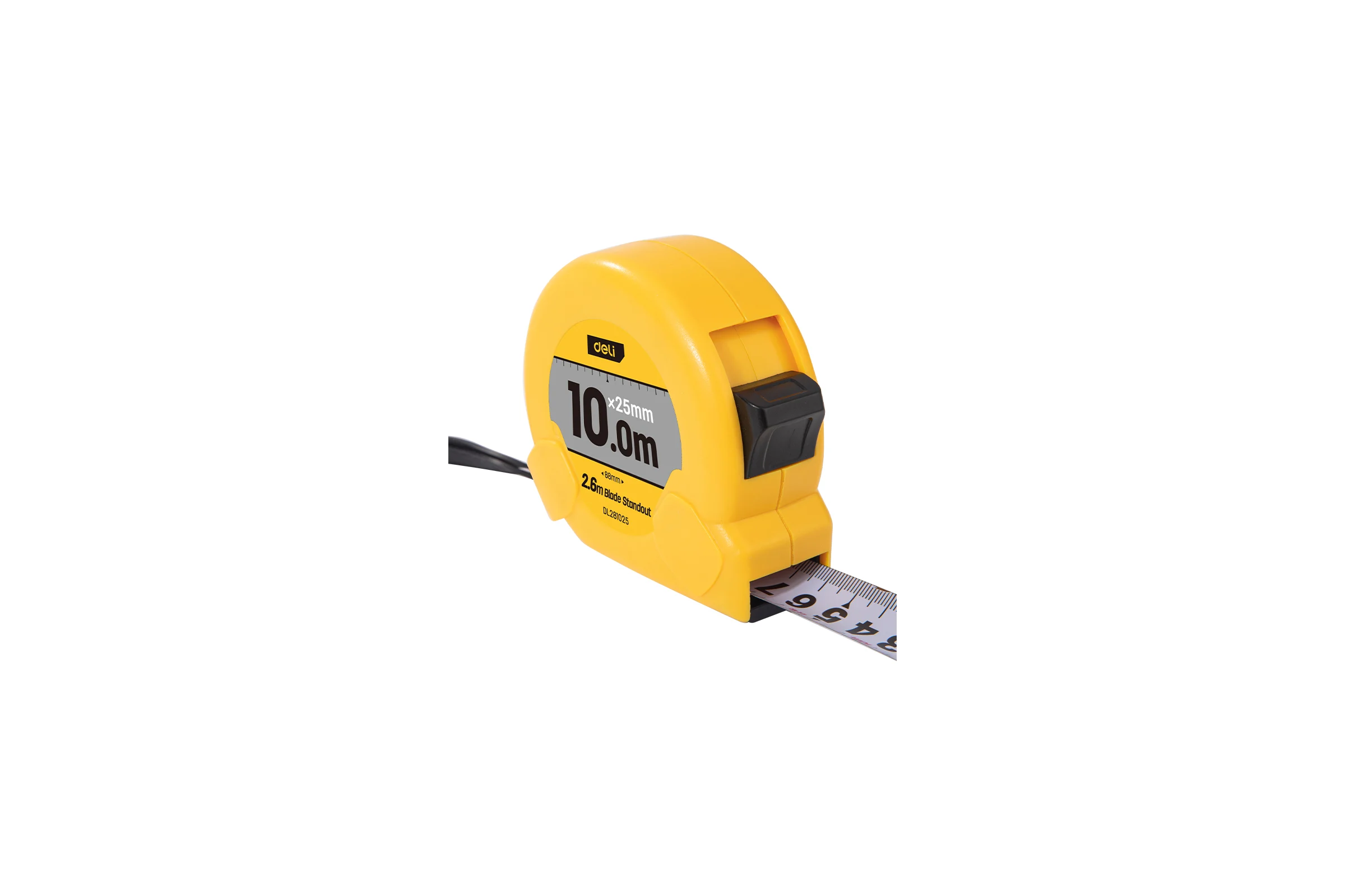 Рулетка DELI DL281025 10м х 25мм, метрическая с ремешком и клипсой 166269