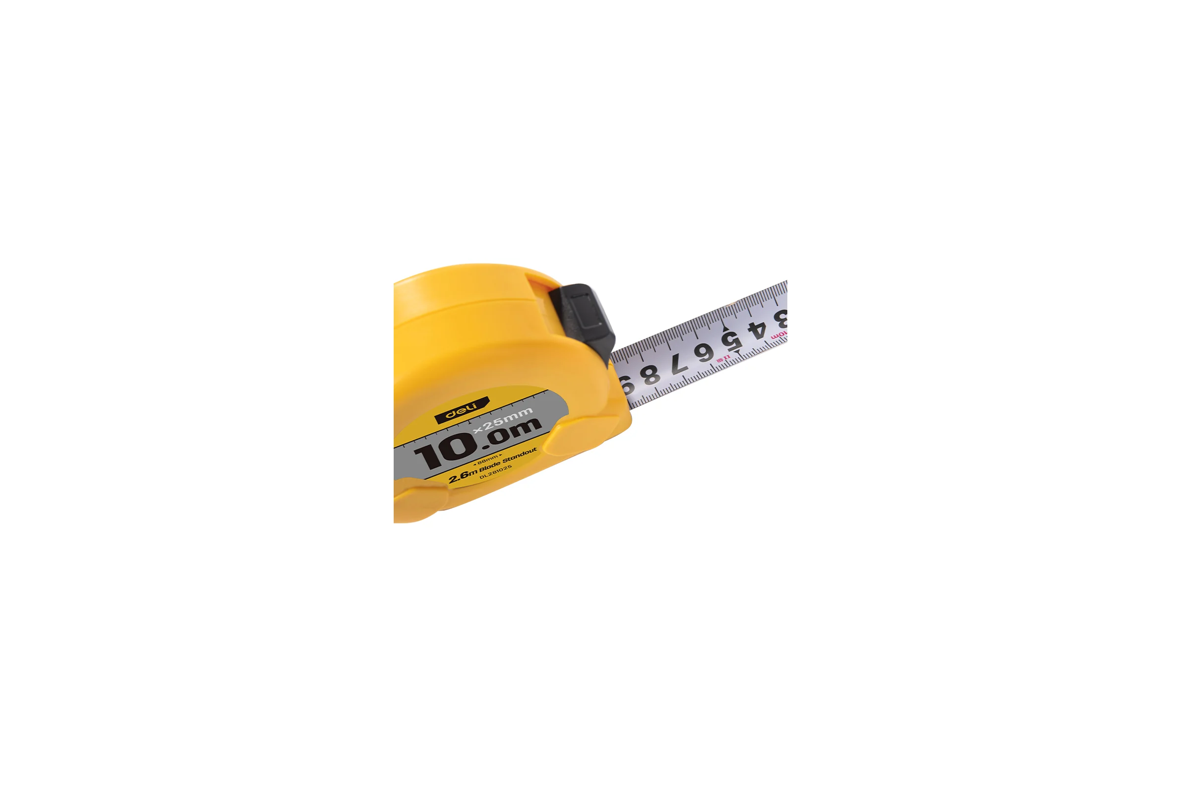 Рулетка DELI DL281025 10м х 25мм, метрическая с ремешком и клипсой 166269