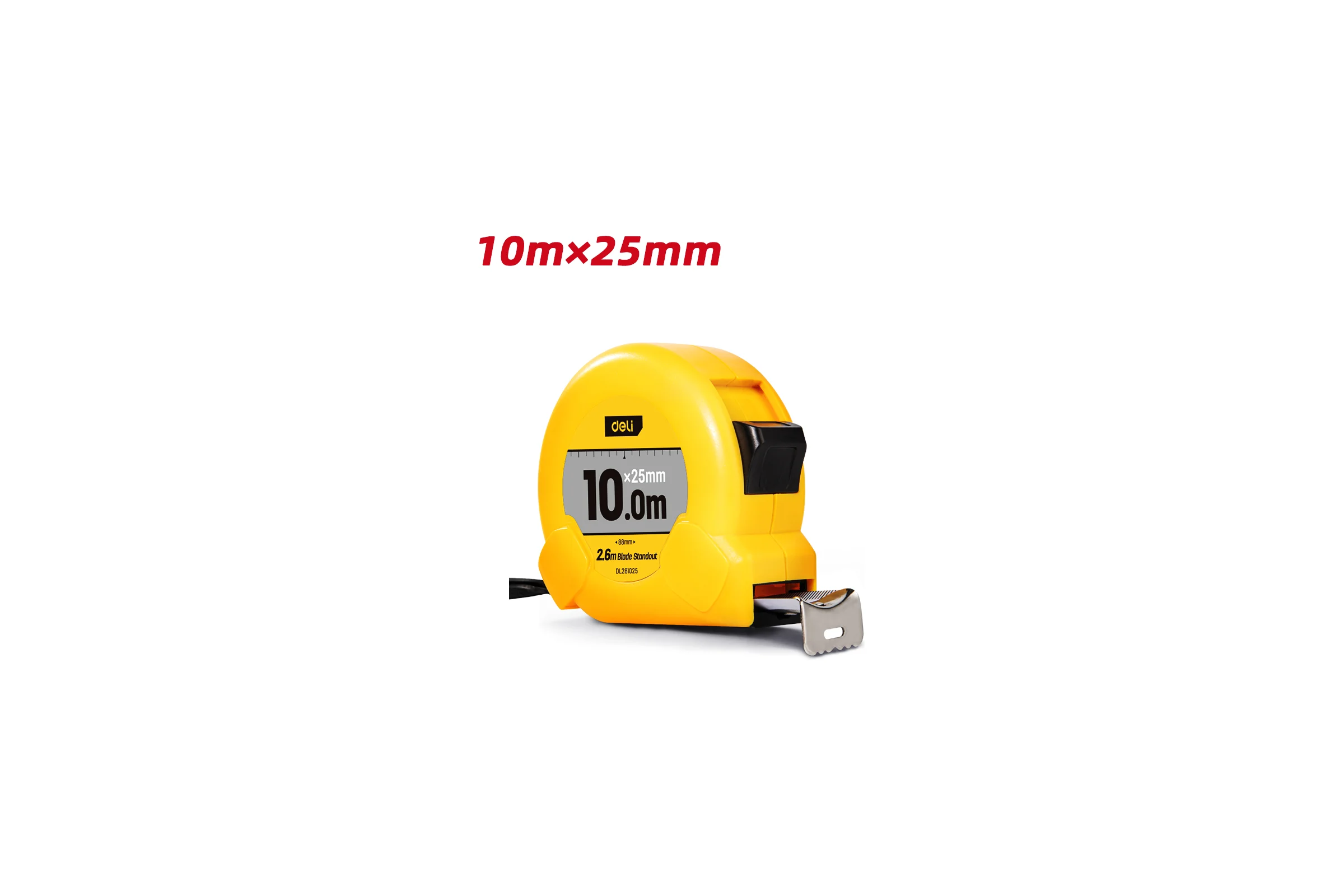 Рулетка DELI DL281025 10м х 25мм, метрическая с ремешком и клипсой 166269