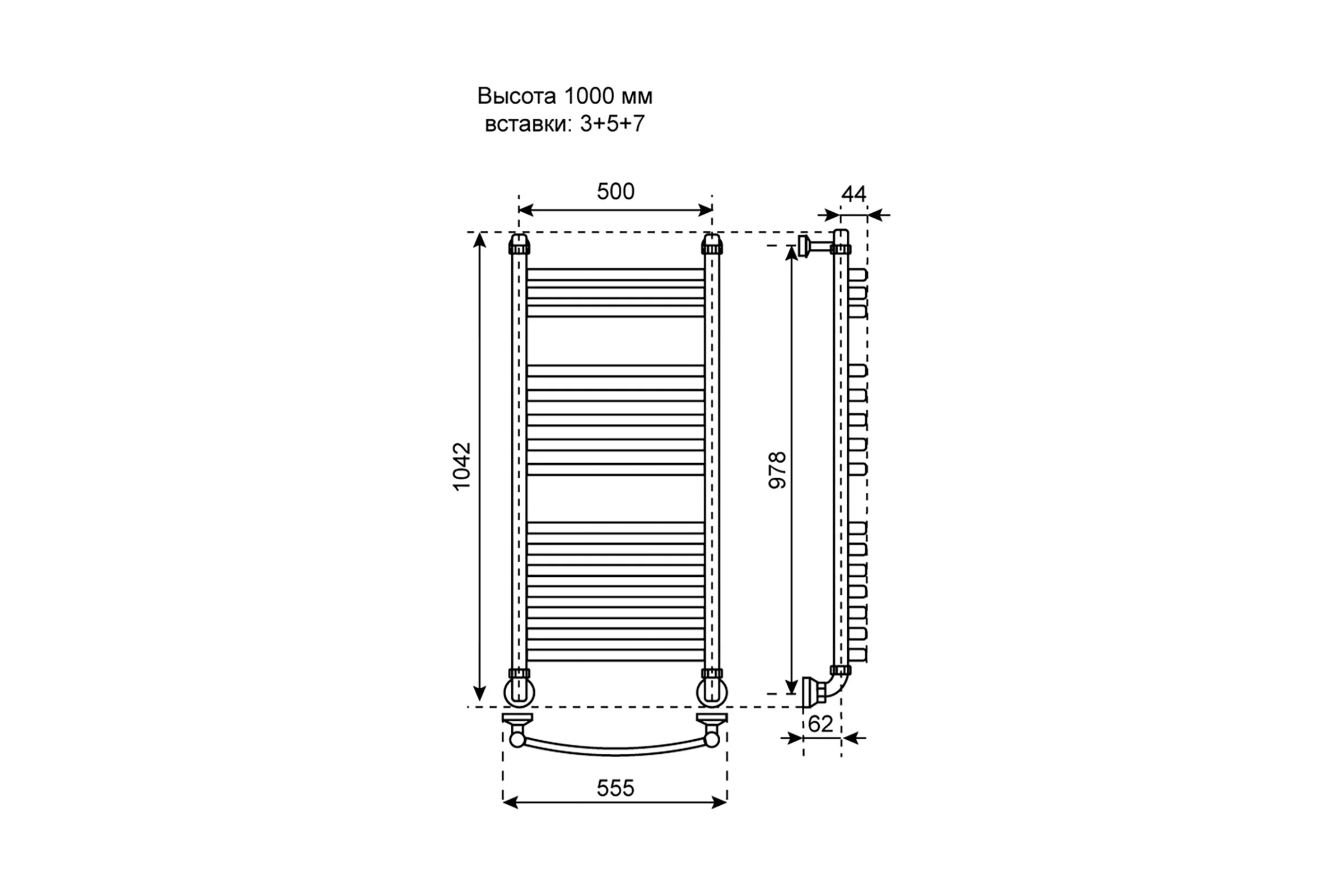 Полотенцесушитель водяной Primoclima Stella Water Inox 100х50 3_5_7 PCStellaWInox100503.5.7