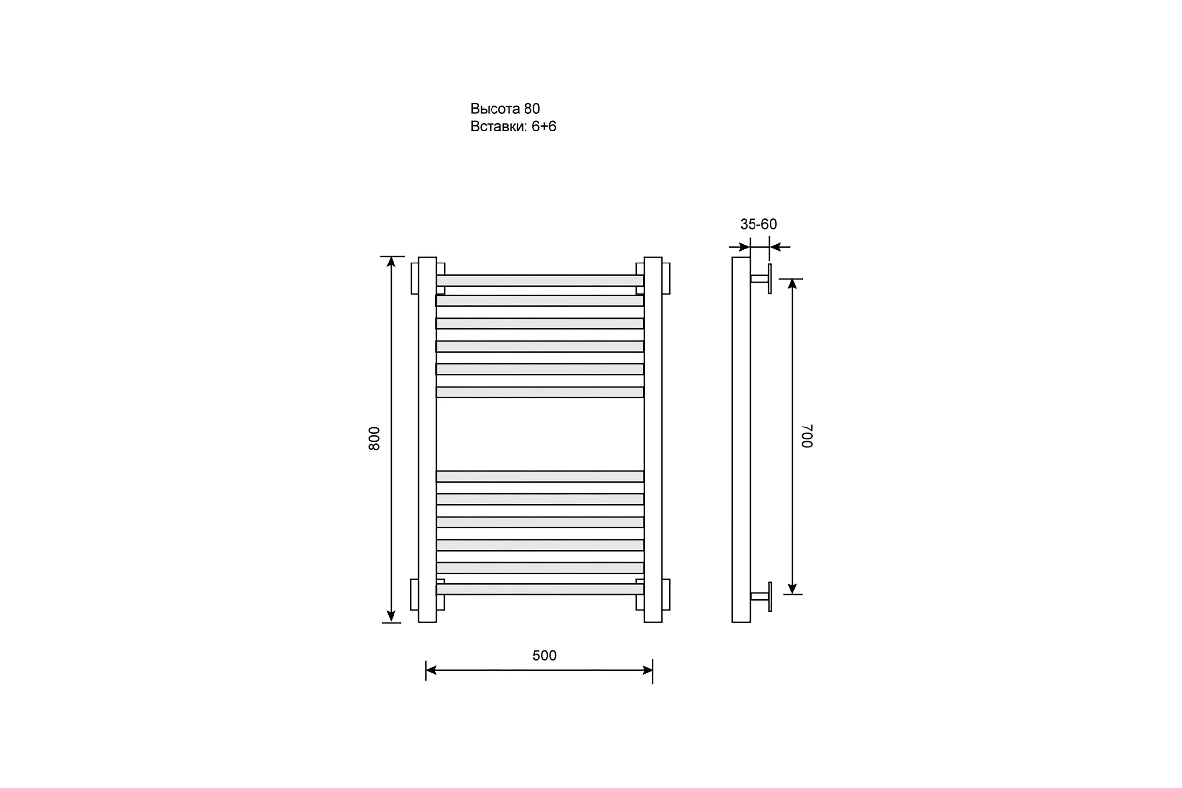 Полотенцесушитель водяной Primoclima Terra Water Inox 80х50 6_6 PCTerraWInox80506.6