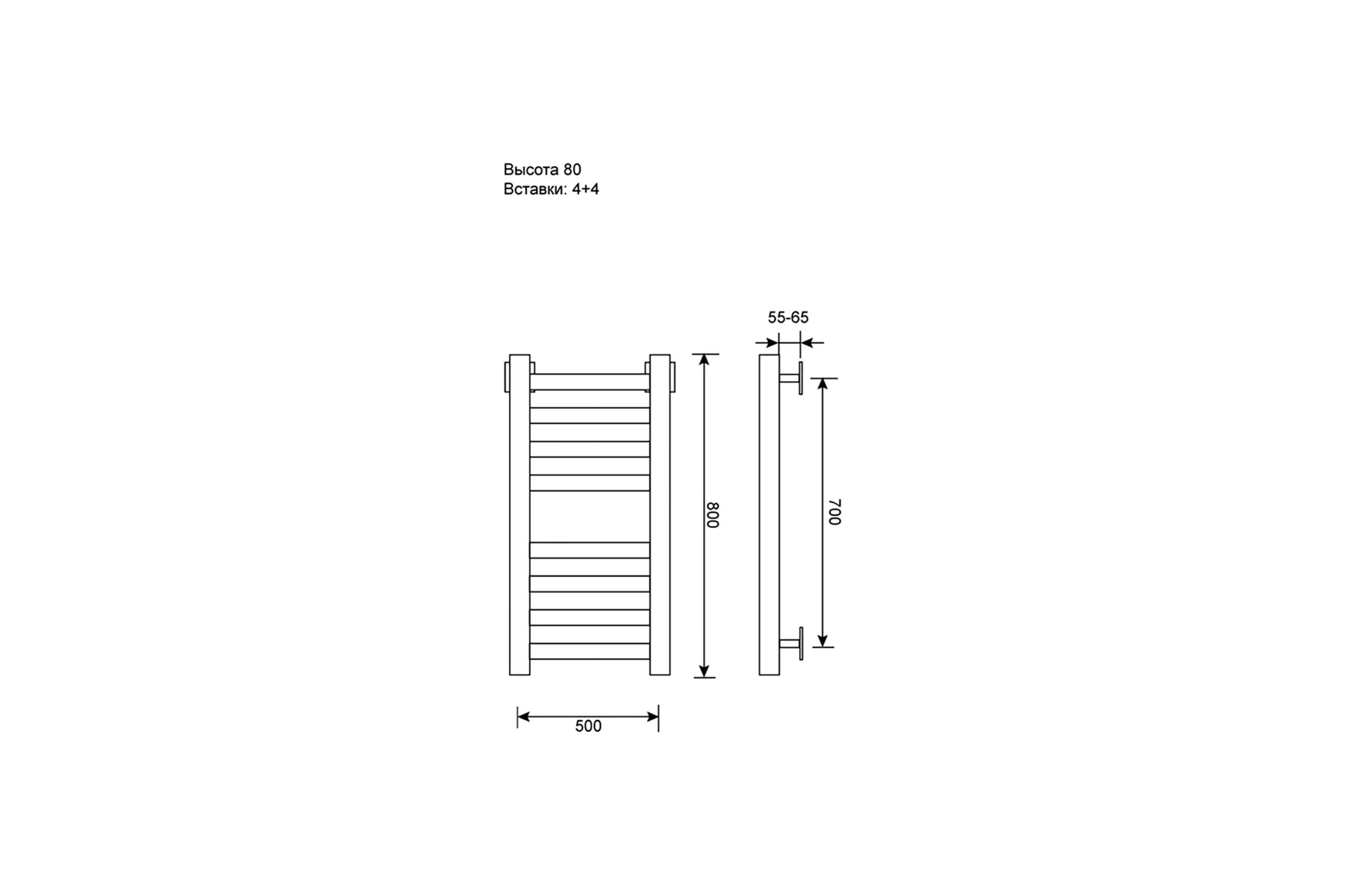Полотенцесушитель водяной Primoclima Nox 30 Water Inox Black 80х50 4_4 PCNox30WInoxBlack80504.4