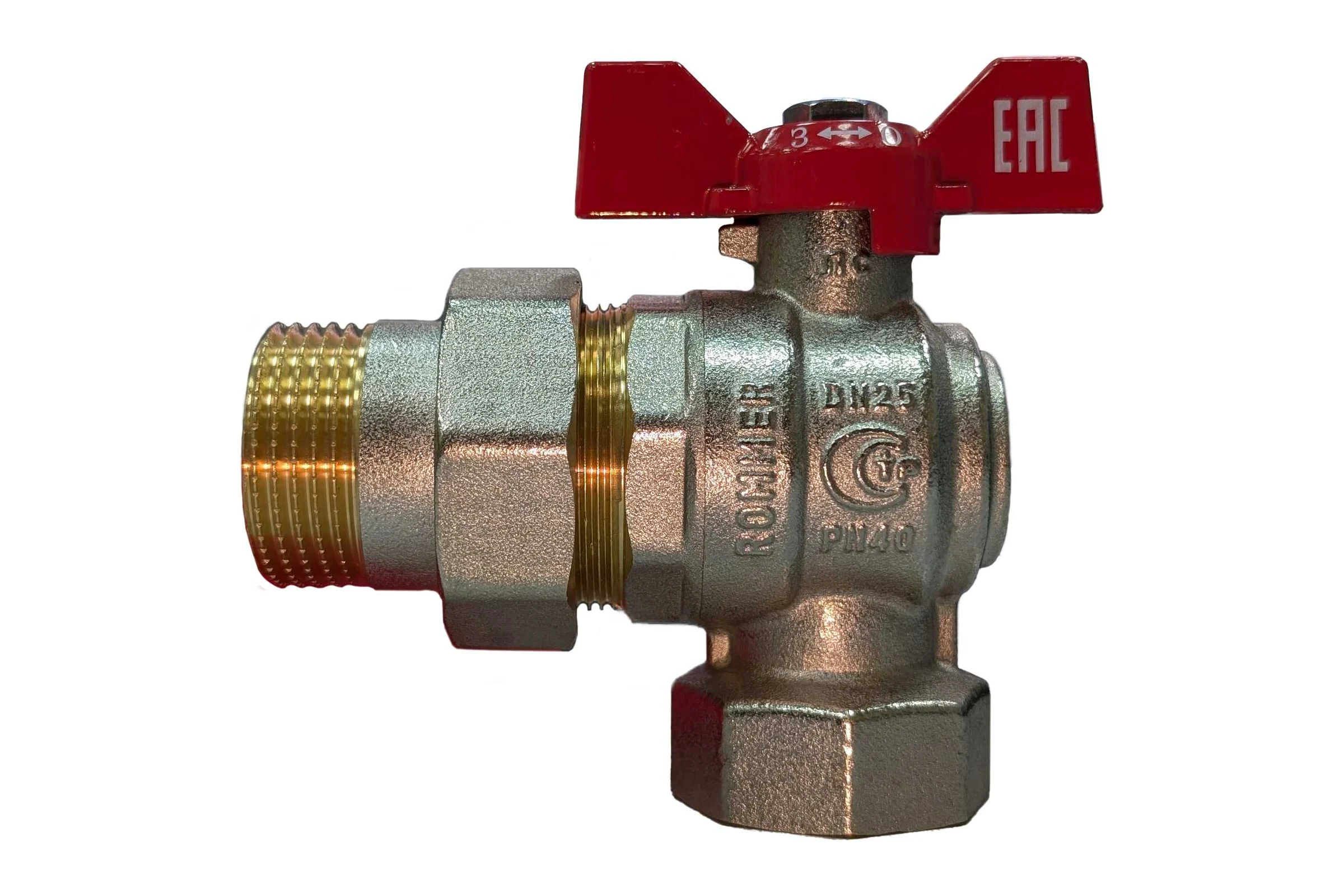 Кран шаровой ROMMER неполнопроходной, угловой, с американкой RBV-0006-2610225 RG00938RJN7G87