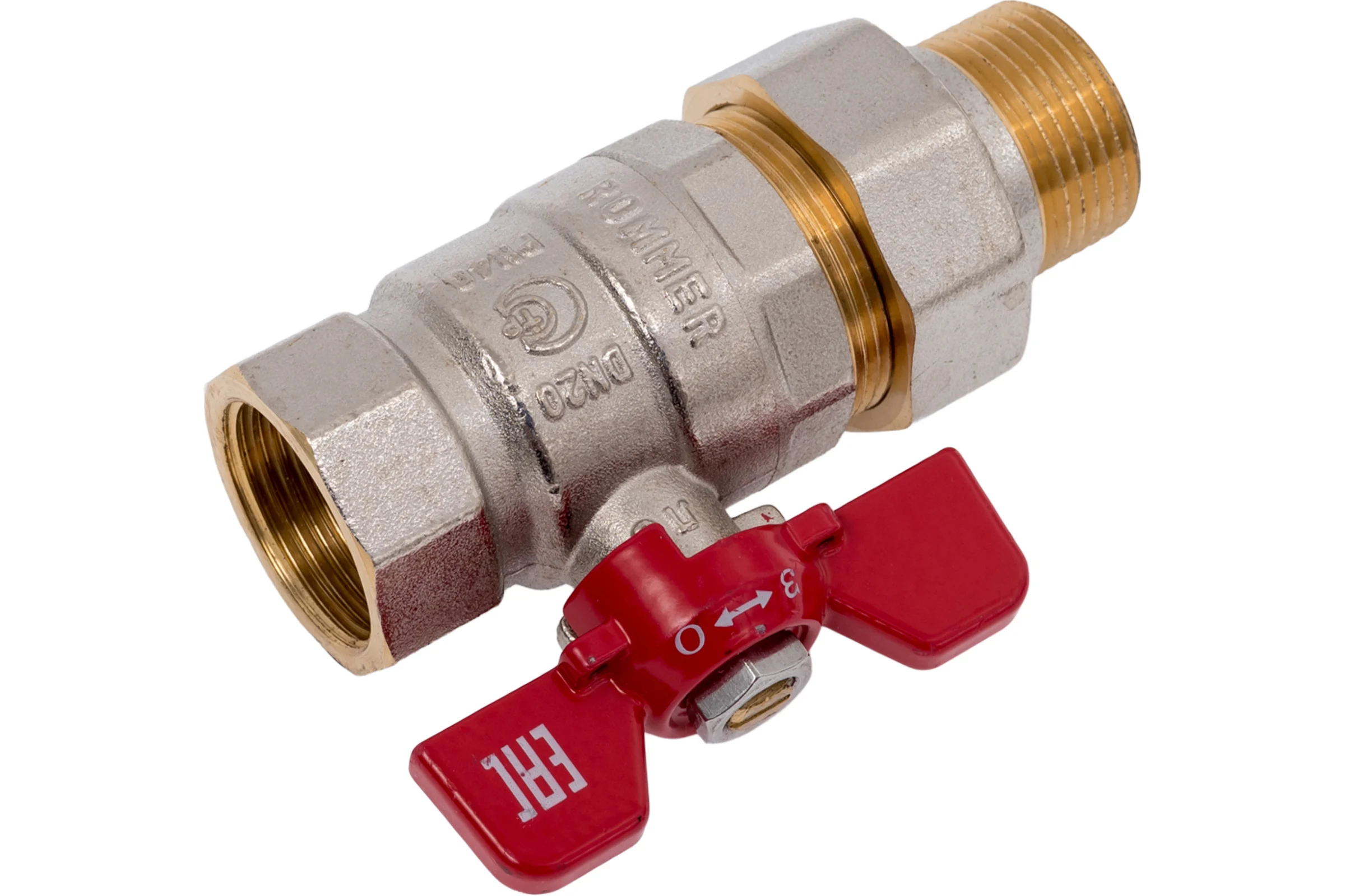 Кран шаровой ROMMER с американкой, ВР/НР, ручка бабочка, 3/4" RBV-0005-2510220 RG00938RJNB0P4