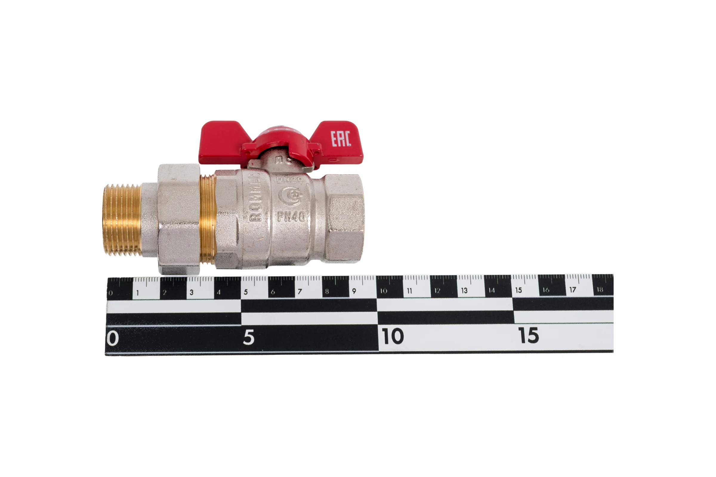 Кран шаровой ROMMER с американкой, ВР/НР, ручка бабочка, 3/4" RBV-0005-2510220 RG00938RJNB0P4