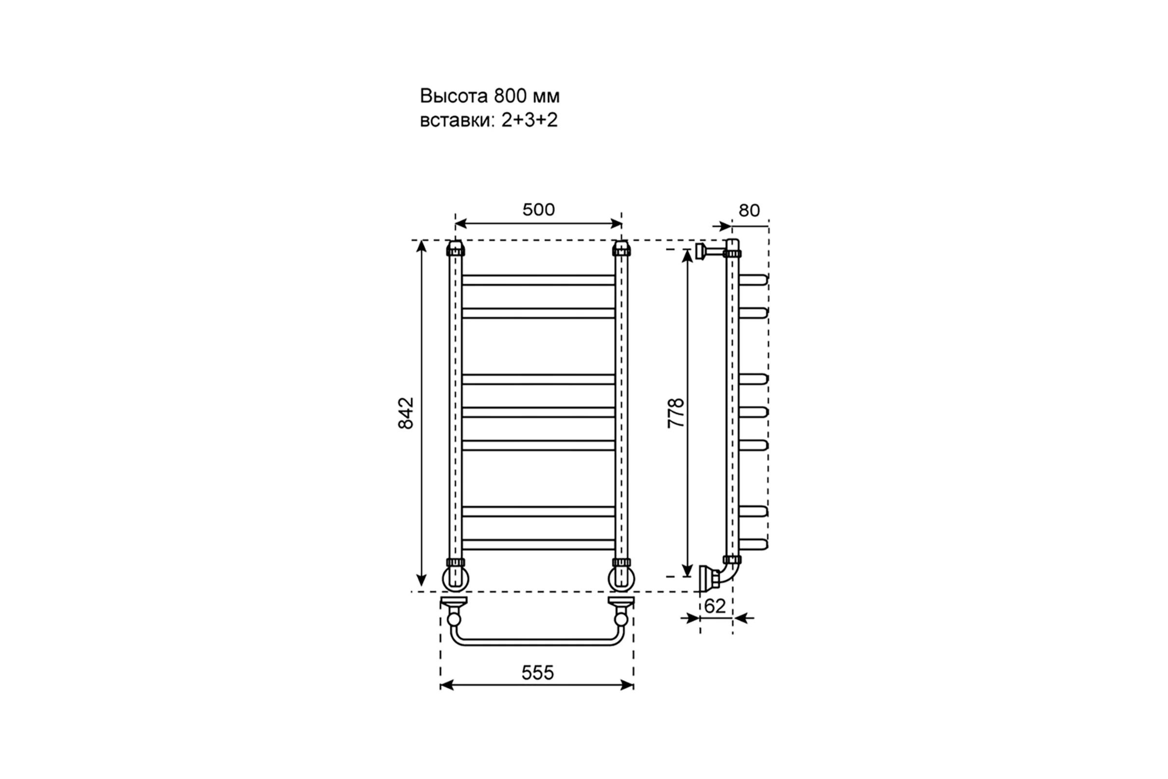 Полотенцесушитель водяной Step Water Inox 80х50 2_3_2 Primoclima PCStepWInox80502.3.2