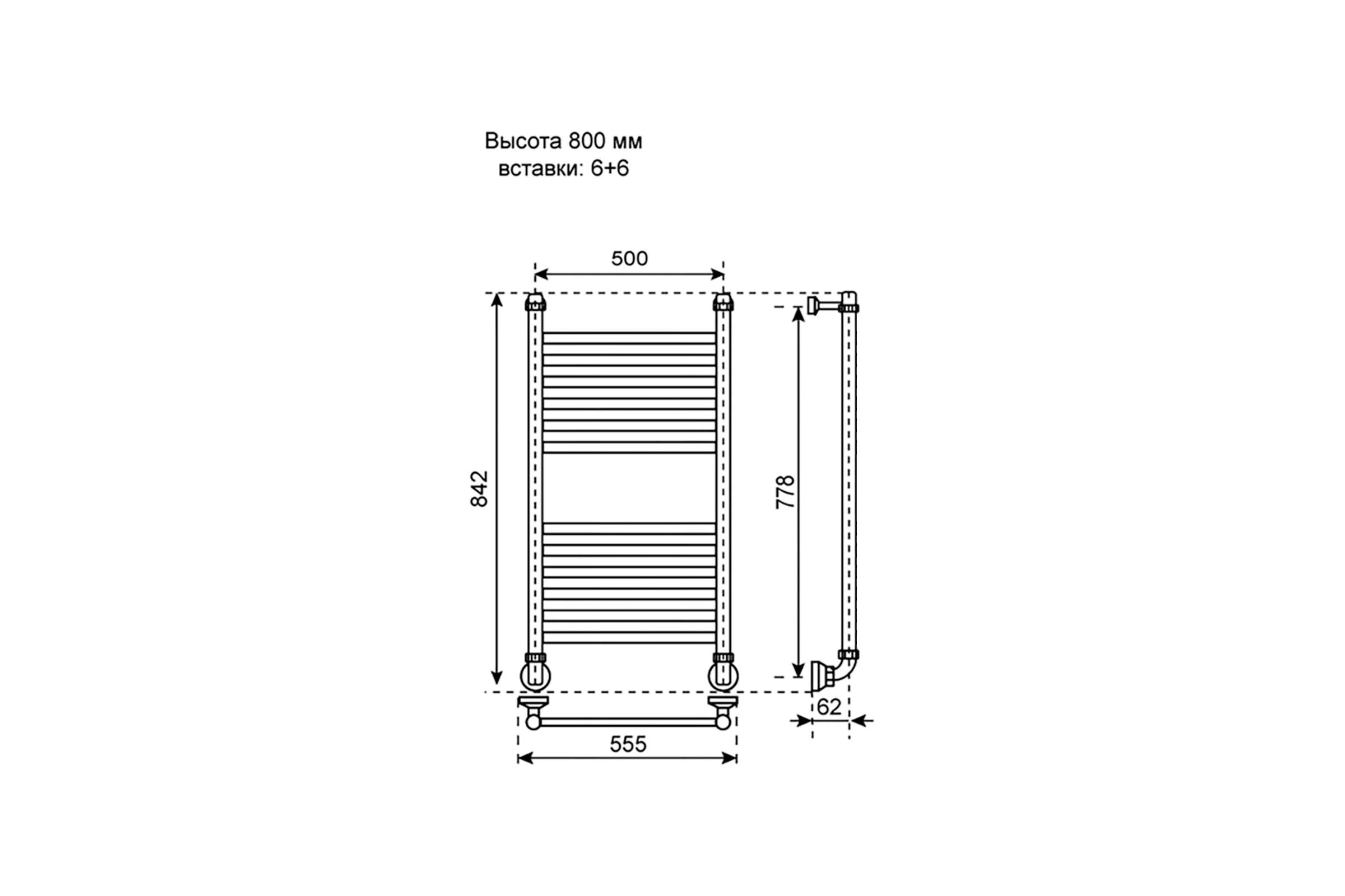 Водняной полотенцесушитель Primoclima Vita Water Inox 80х50 6_6 PCVitaWInox80506.6