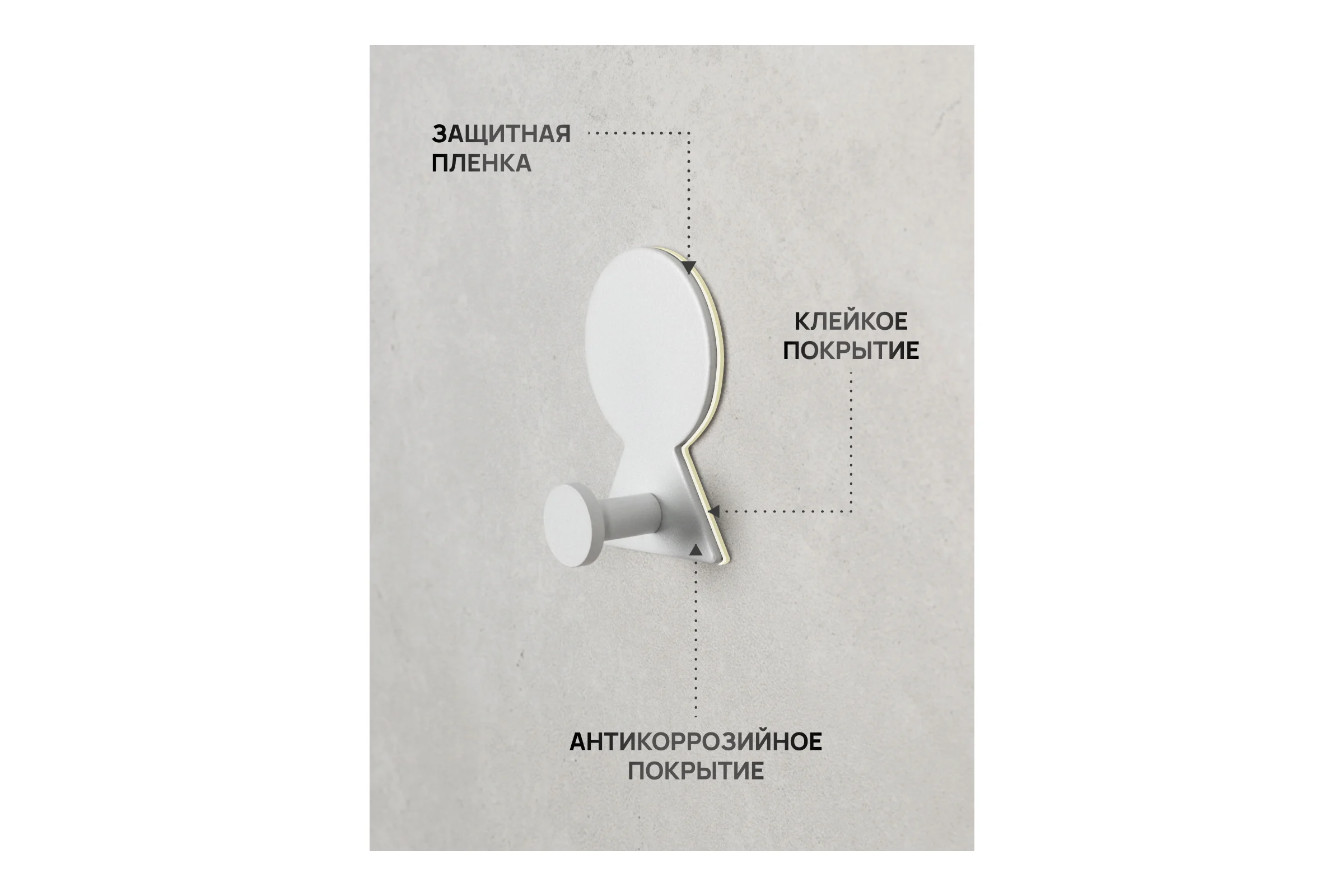 Крючок Kleber из нержавеющей стали, MOUNT белый, на липкой ленте KLE-MF-33W