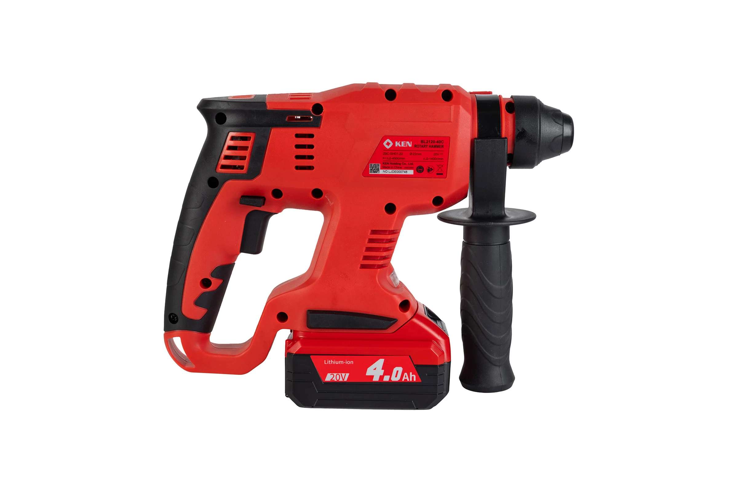 Перфоратор KEN BL2120-40C (20V 4.0AhВ) с регулировкой оборотов, 3-22 мм, 0-1400об/мин 115.413.9405