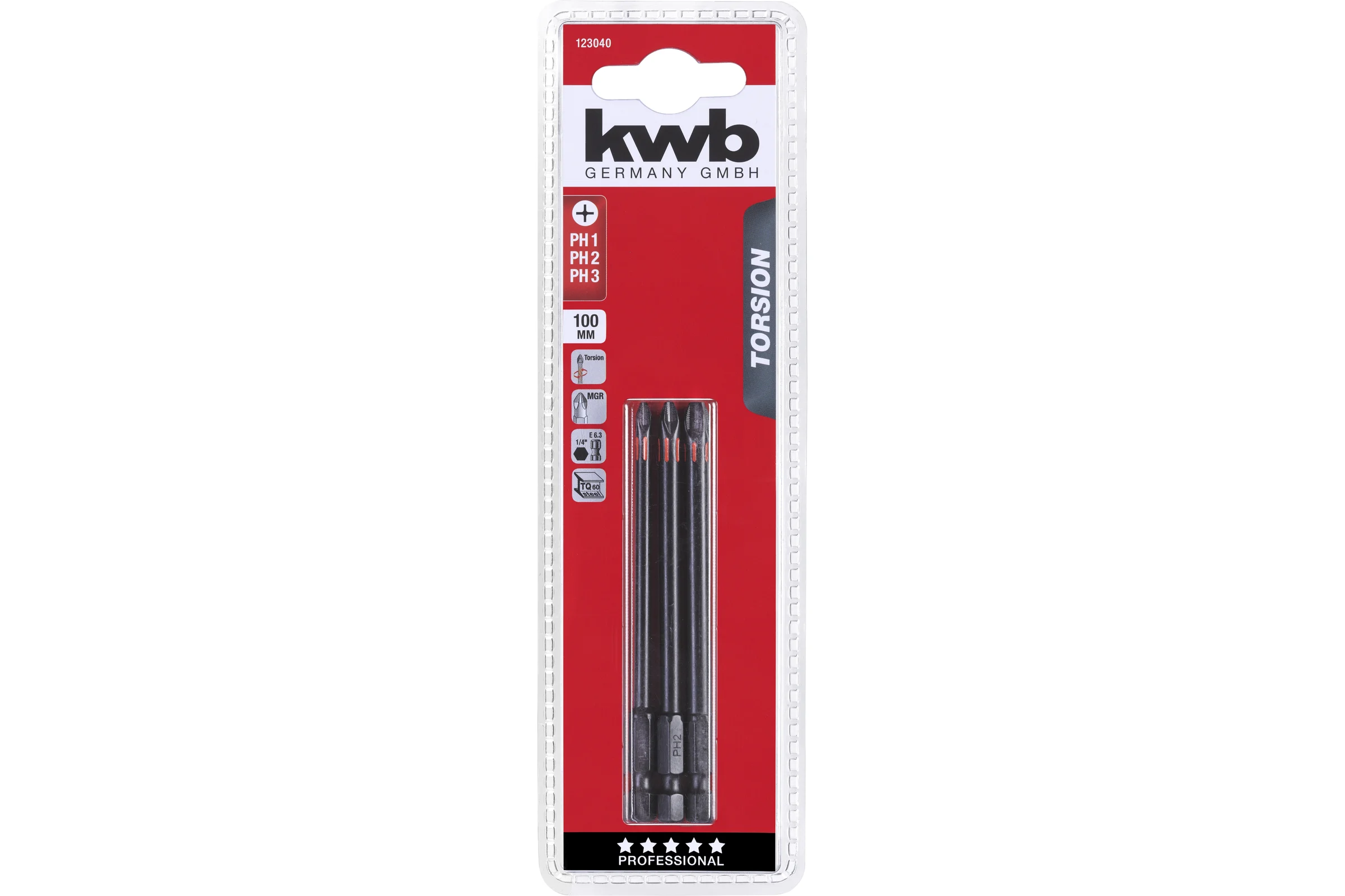 Набор бит kwb TORSION 3 шт, PH1, PH2, PH3, 100 мм 123040