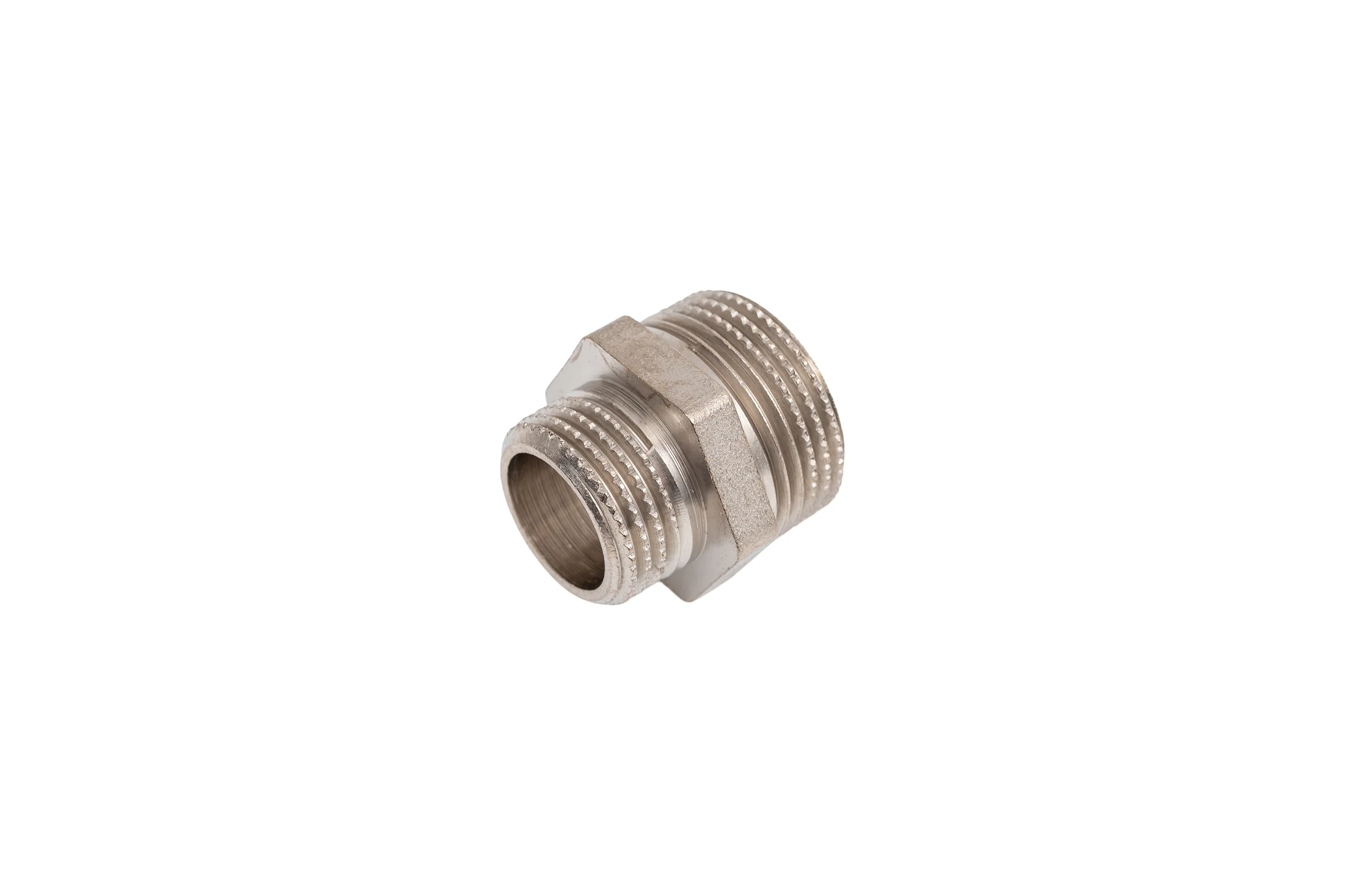 Ниппель переходной LD PRIDE DN20х15 (3/4"НР х 1/2"НР) латунь никель с биркой LD.67.513.20х15