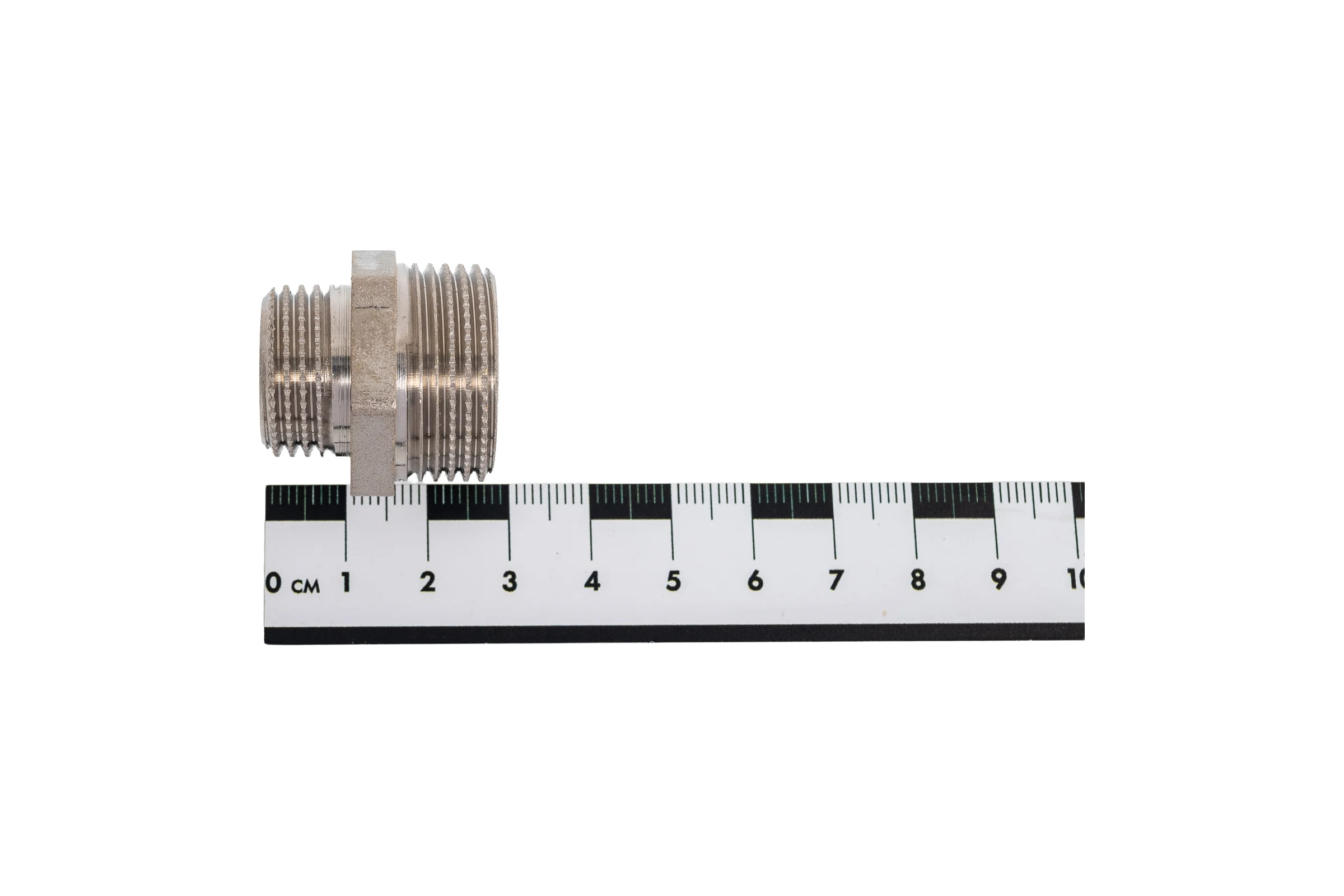 Ниппель переходной LD PRIDE DN20х15 (3/4"НР х 1/2"НР) латунь никель с биркой LD.67.513.20х15