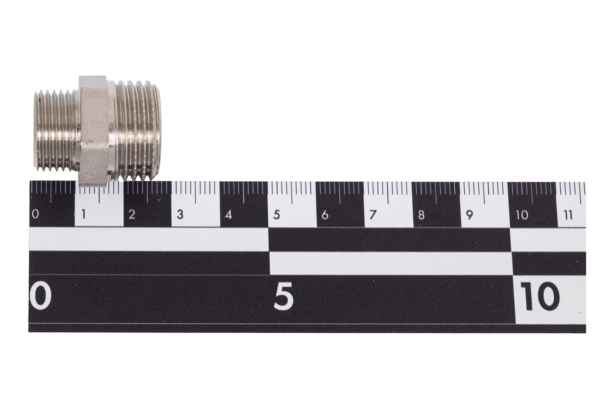 Ниппель переходной LD PRIDE DN15х10 (1/2"НР х 3/8"НР) латунь никель с биркой LD.67.513.15х10
