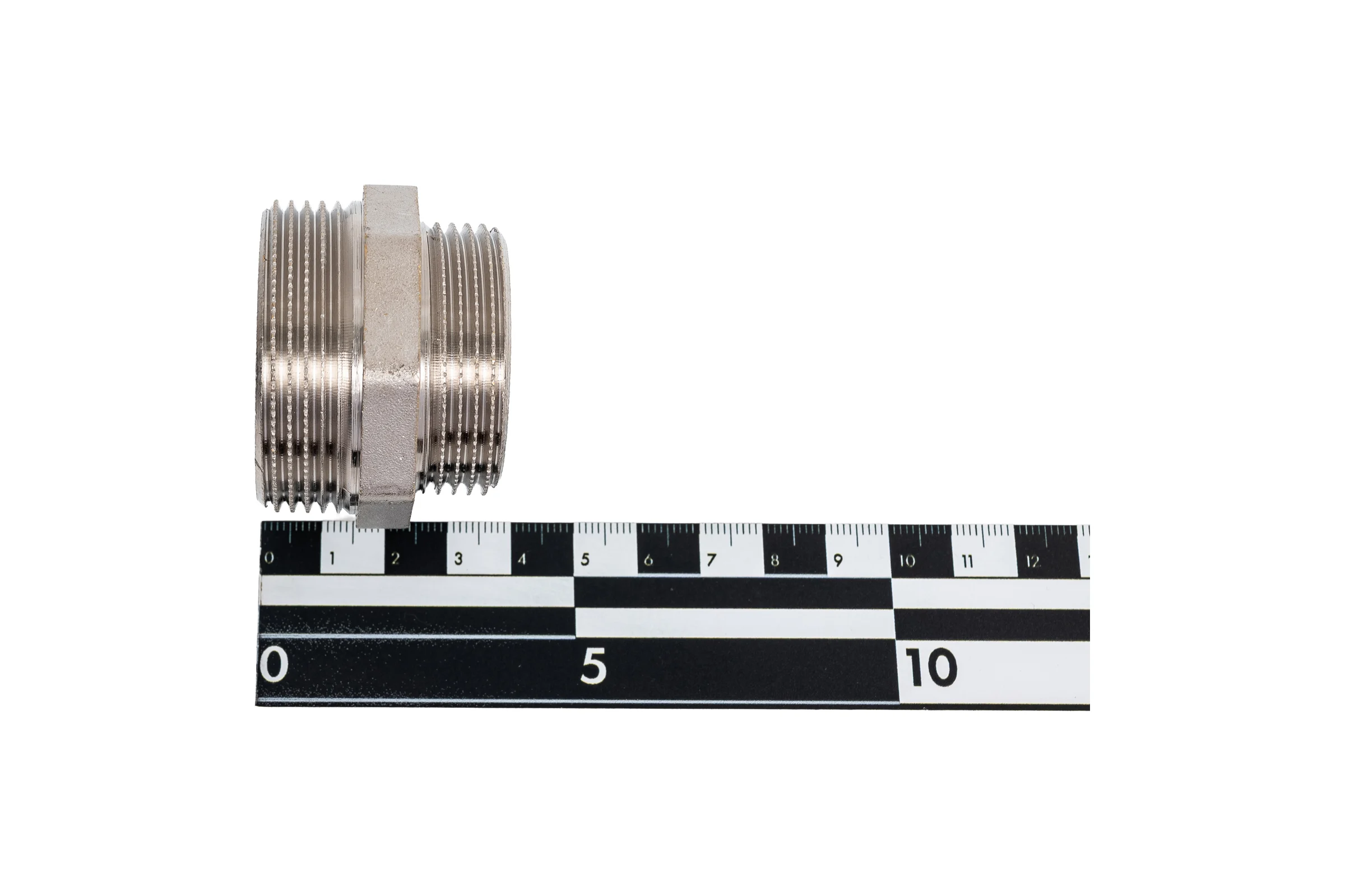 Ниппель переходной LD PRIDE DN40х32 (1 1/2"НР х 1 1/4"НР) латунь никель с биркой LD.67.513.40х32