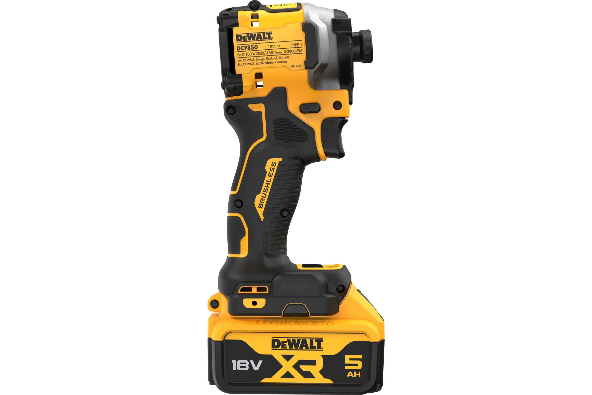 Аккумуляторный шуруповерт DEWALT DCF850P2T, 18 В, 206.2 Нм, 3800 уд/мин, с 2 АКБ 5 Ач и ЗУ, в кейсе TSTAK DCF850P2T-QW