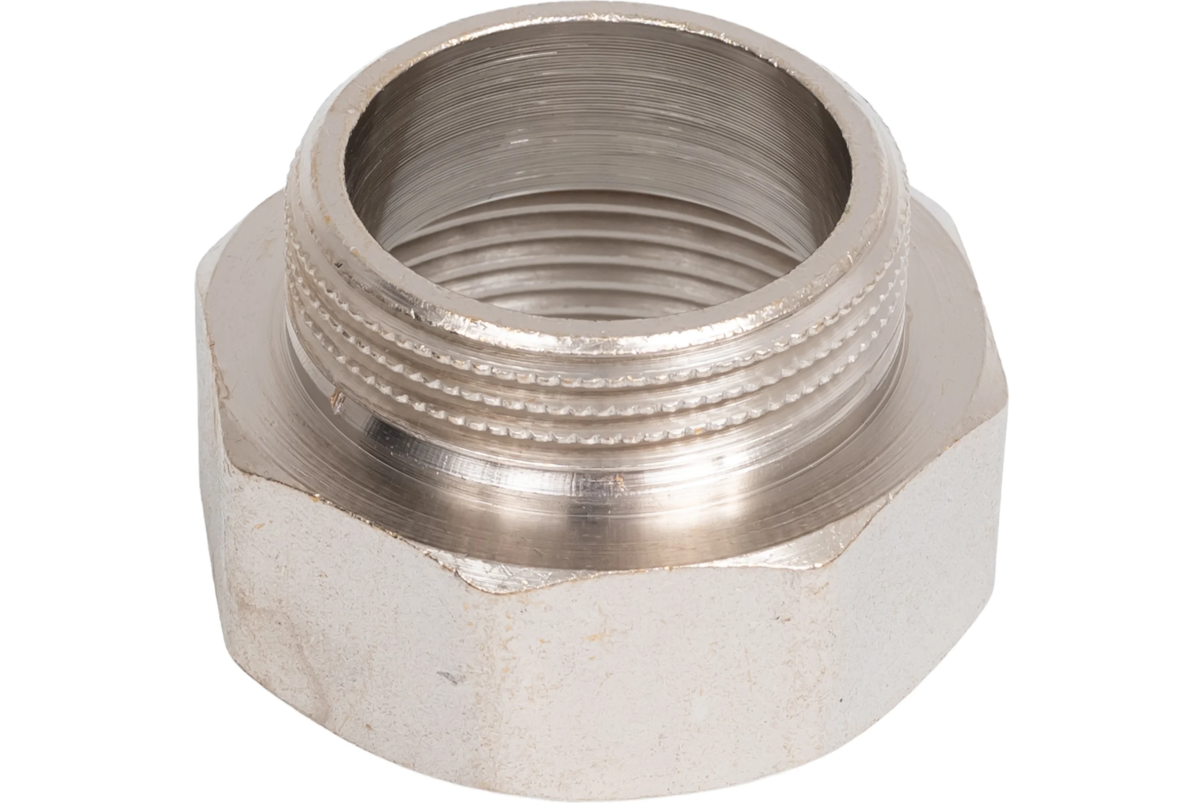 Переход LD PRIDE DN40х32 (1 1/2"ВР х 1 1/4"НР) латунь никель с биркой LD.67.519.40х32