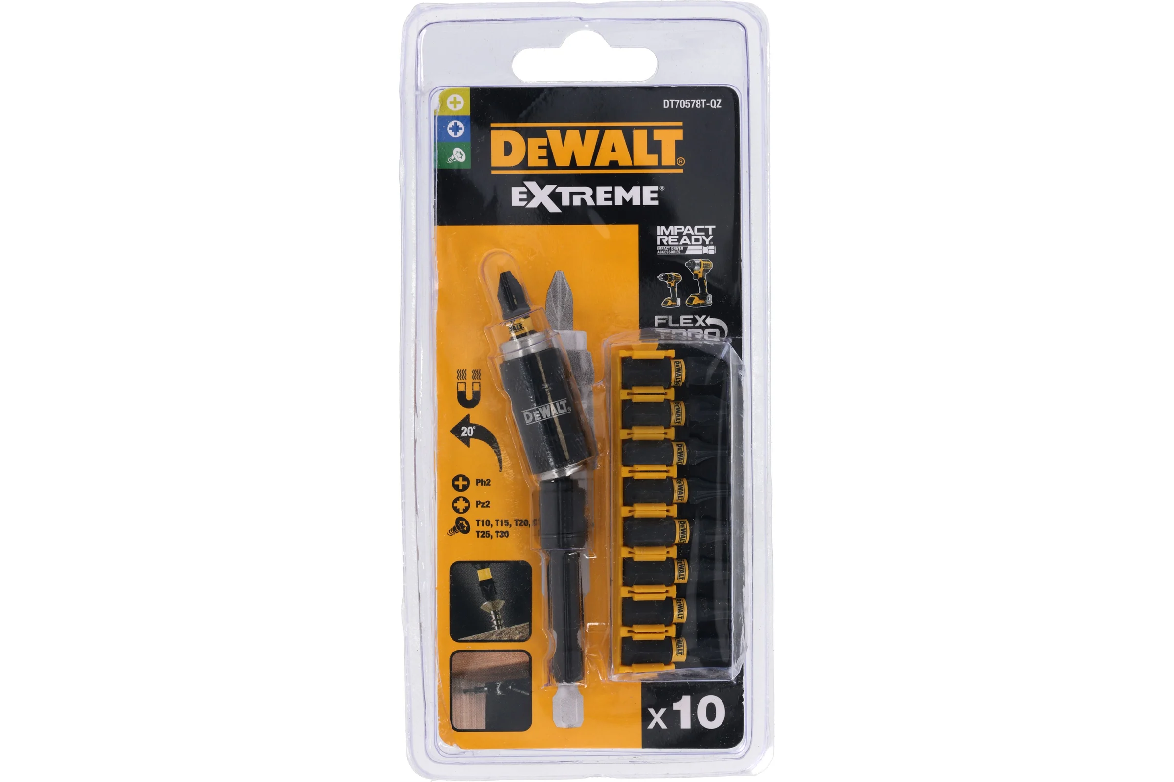 Набор бит DEWALT PH2, PZ2, T10, T15, T20, T25, T30, 25 мм, 10 шт DT70578T-QZ
