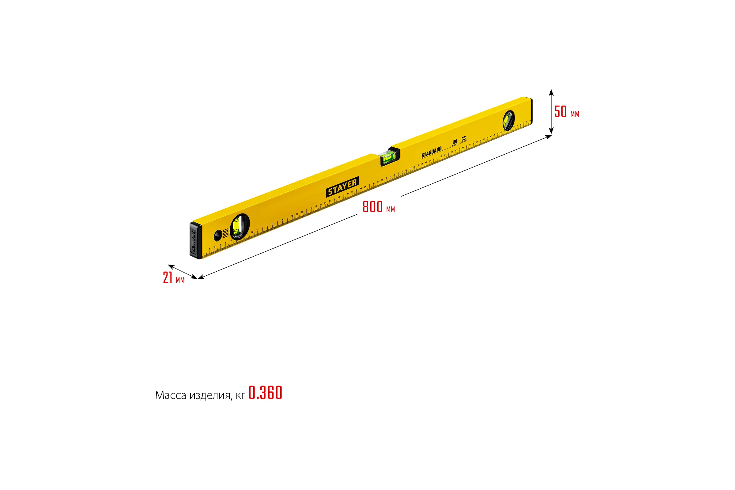 Уровень STAYER Standart 800 мм строительный 3460-080_z04