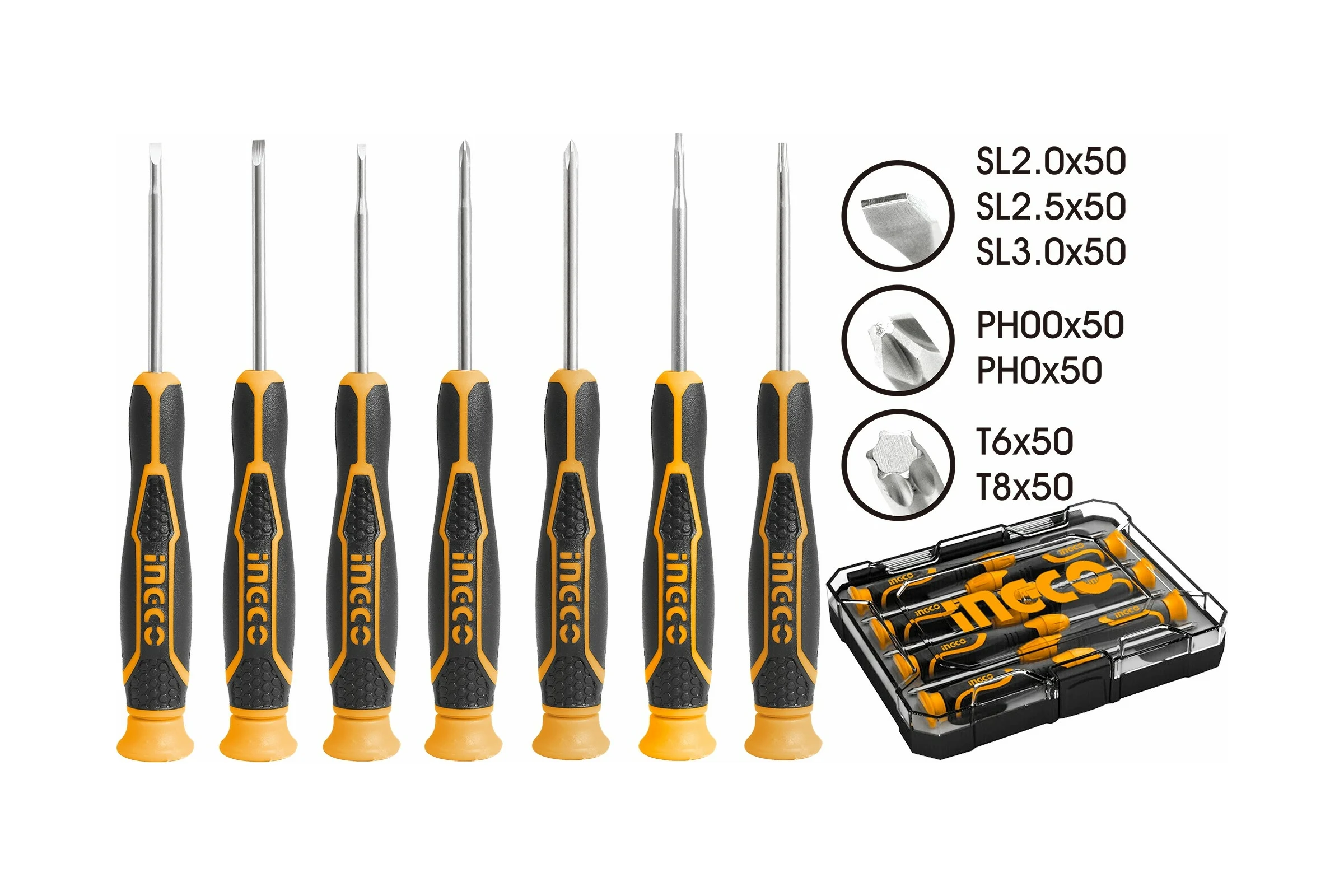 Набор отвёрток для точных работ INGCO 7 шт INDUSTRIAL HKSD0718
