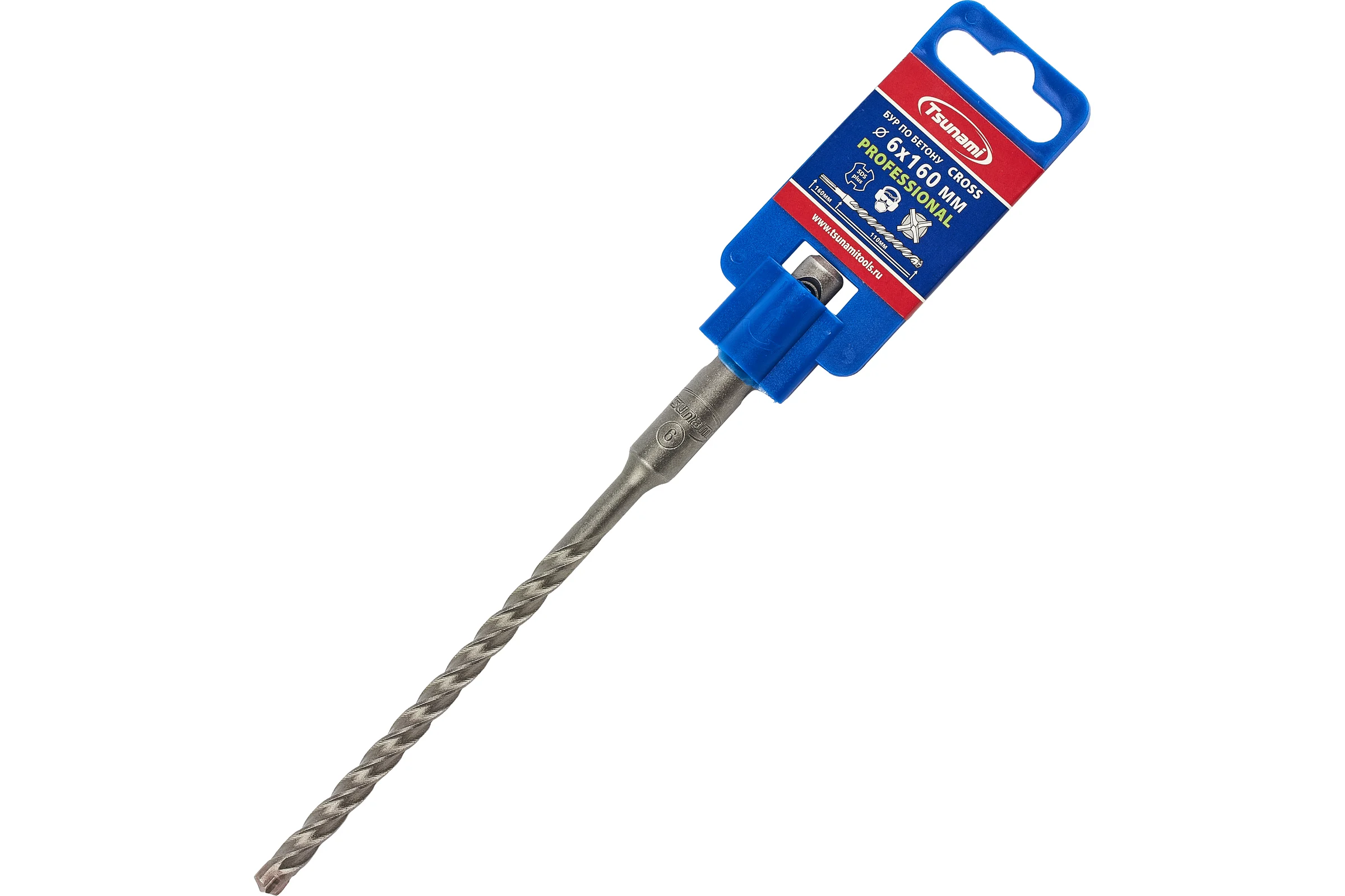 Бур по бетону Tsunami PROFESSIONAL Cross 6х160/110 мм, SDS-plus T10610300006160
