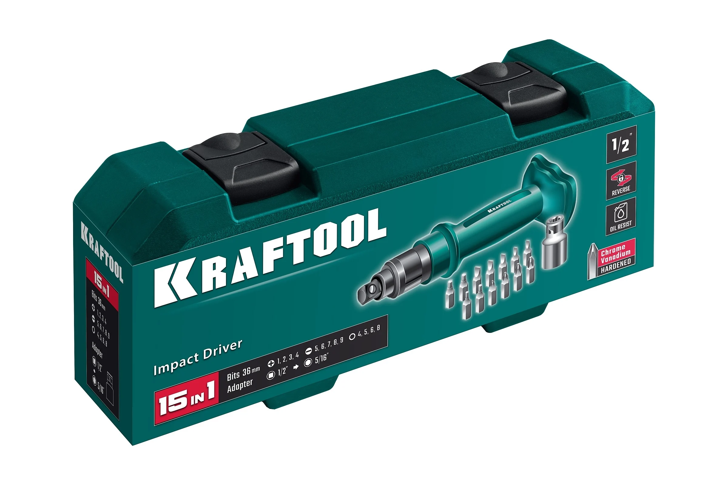 Отвертка KRAFTOOL ID-15 ударно-поворотная 15 предметов 25550-H10_z01