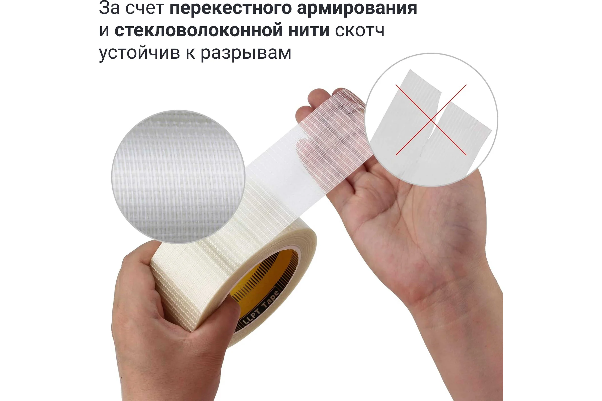 Лента армированная стекловолокном перекрестно в двух направлениях LLP International Group 50мм*33м 160мкм, 1шт. / армированный скотч прозрачный TGT5033TT02