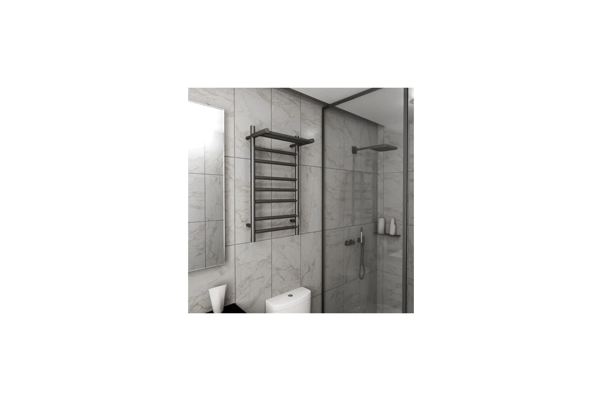 Полотенцесушитель электрический Bauedge с полкой BAU Stil Shelf Gun Grey 40x80, 7 планок, универсальный, темно-серый металлик DB-0092
