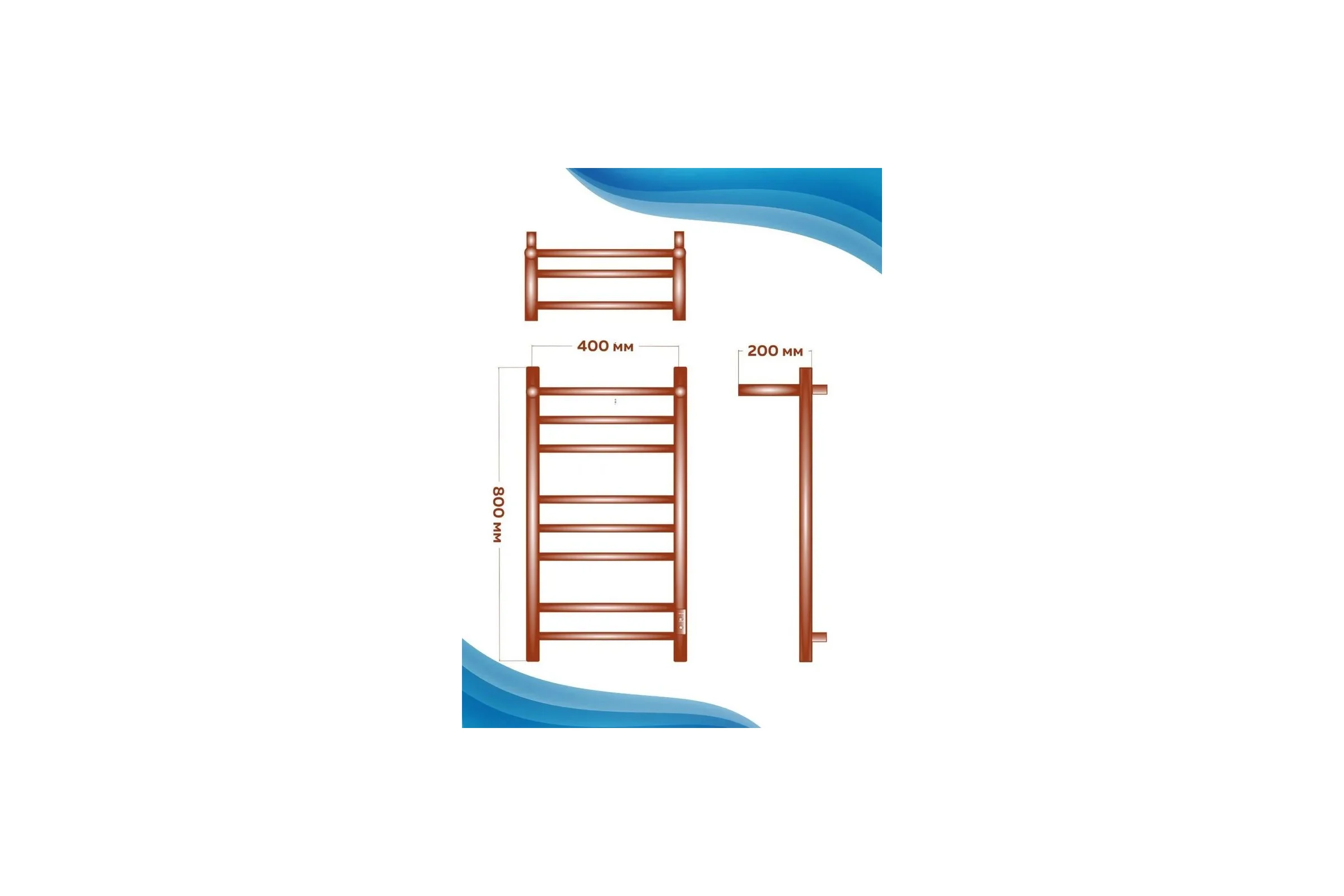 Полотенцесушитель электрический Bauedge с полкой BAU Stil Shelf Gun Grey 40x80, 7 планок, универсальный, темно-серый металлик DB-0092