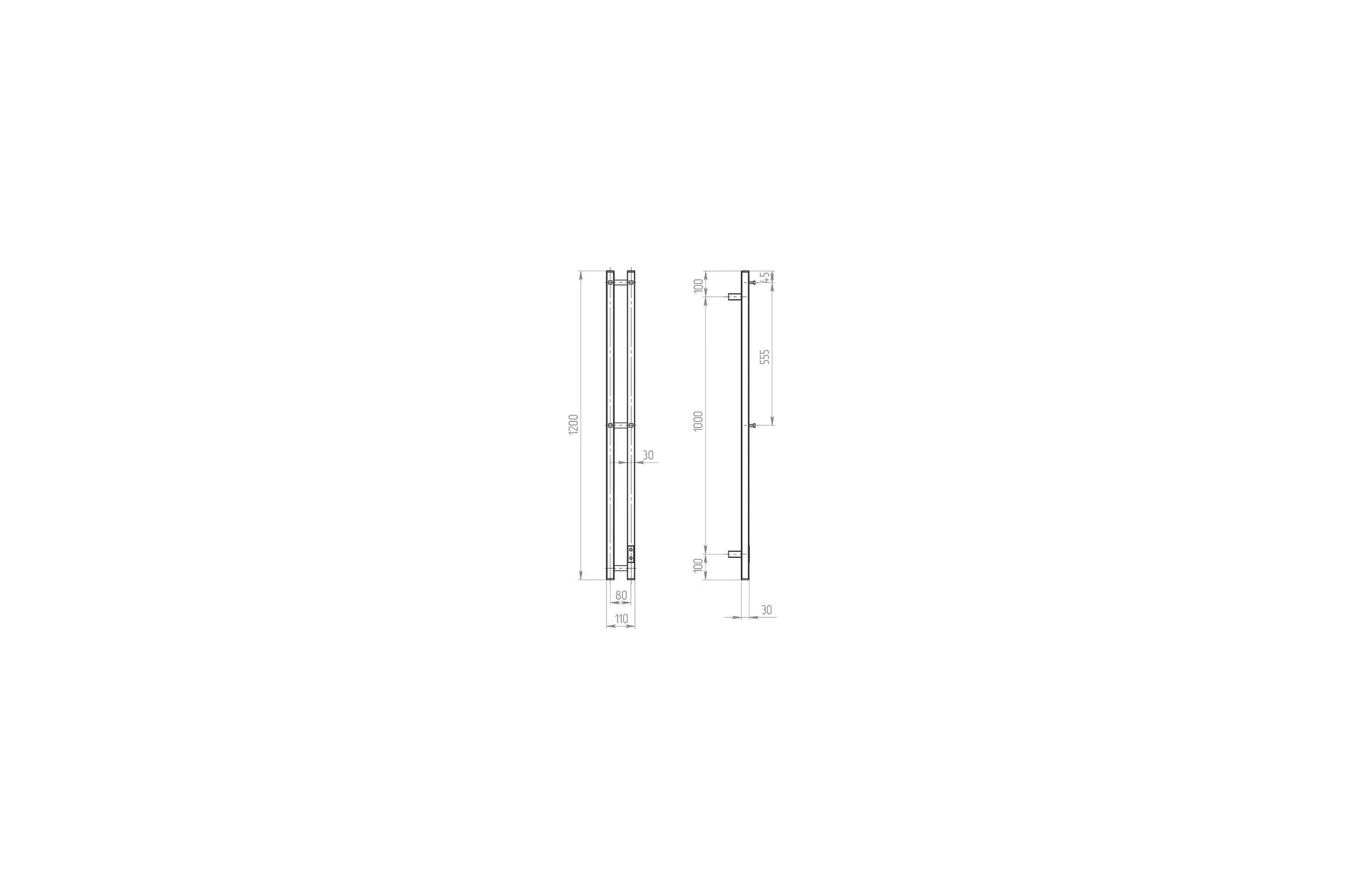 Полотенцесушитель дизайнерский электрический Bauedge BAU Stella Gun Grey 8x120, 2 коллектора, 2 крючка, темно-серый металлик DB-0103