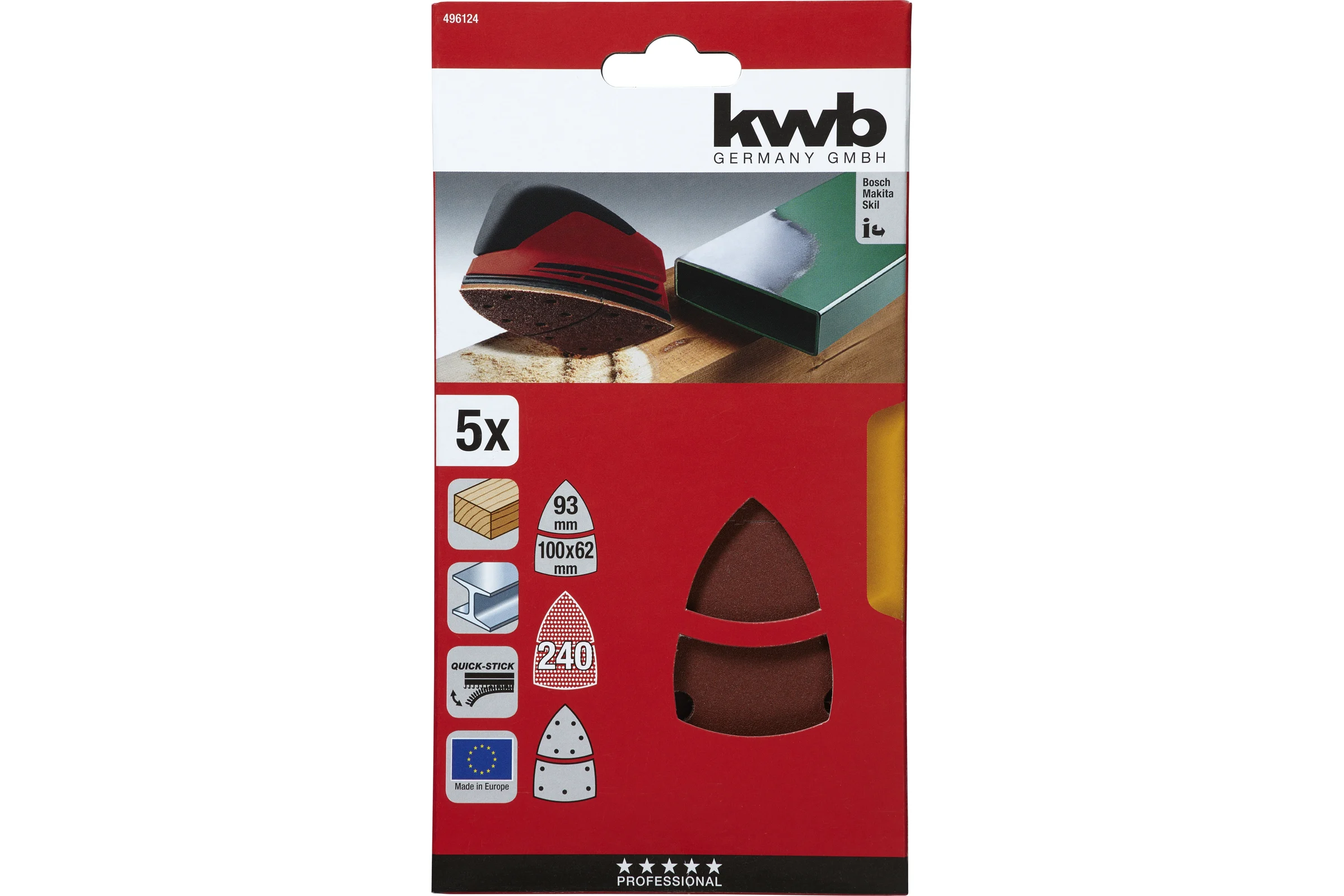 Шлифлист для дельташлифмашины kwb 5 шт, 100x62,93 мм К 240 496124