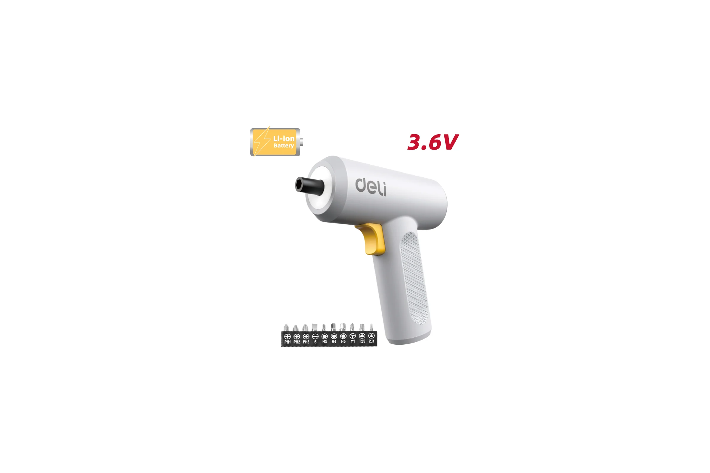 Отвертка аккумуляторная DELI DL-DP04-E3B1 (3,6В х 1,5Ач, 5Нм, 250 об/мин, набор бит 10 шт + удлинитель, Type-C, коробка) 167249