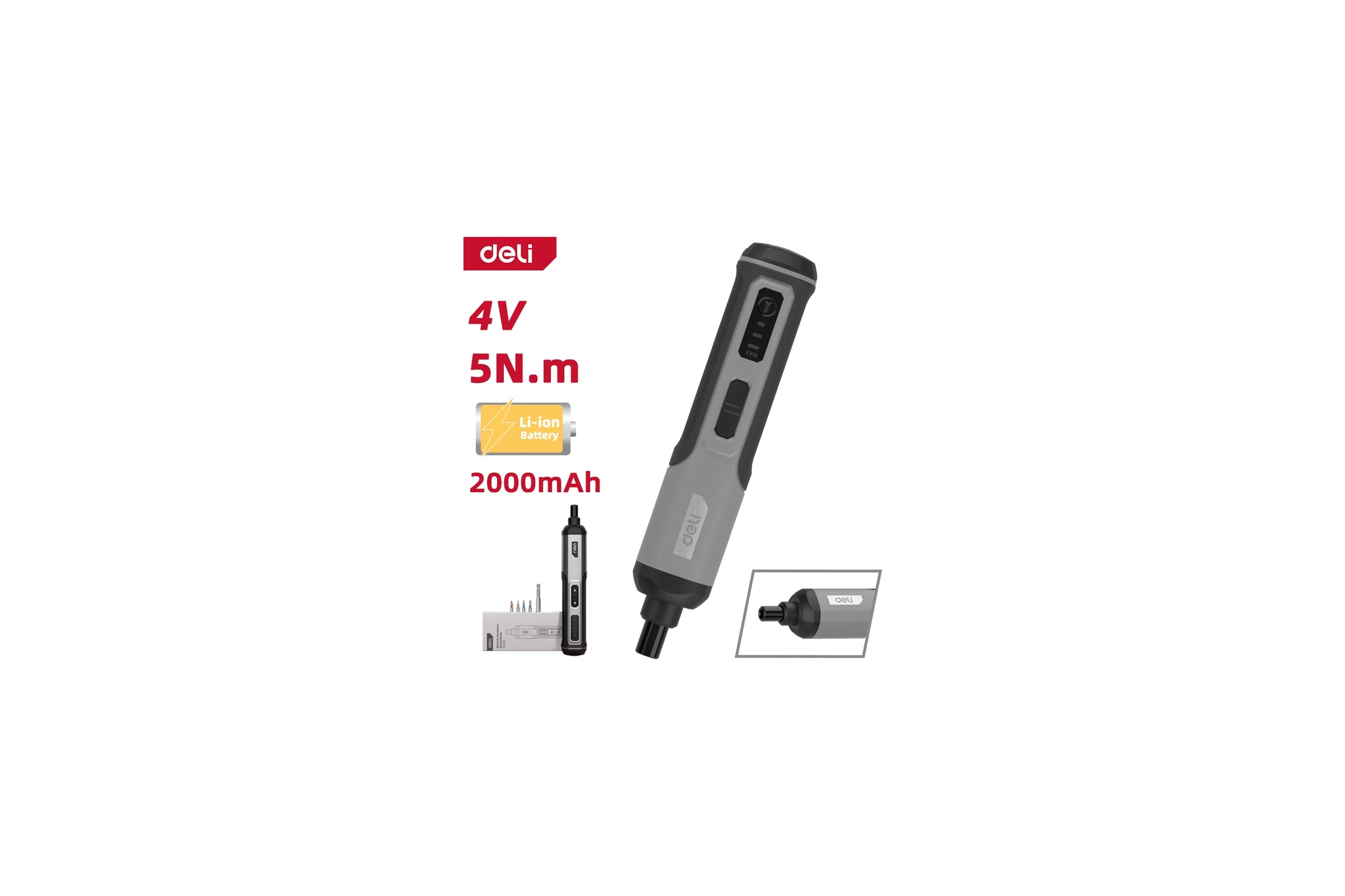 Отвертка аккумуляторная DELI DC160 (4В х 2Ач, 5Нм, 300об/мин, Type-C, набор бит 4 шт, коробка) 162800