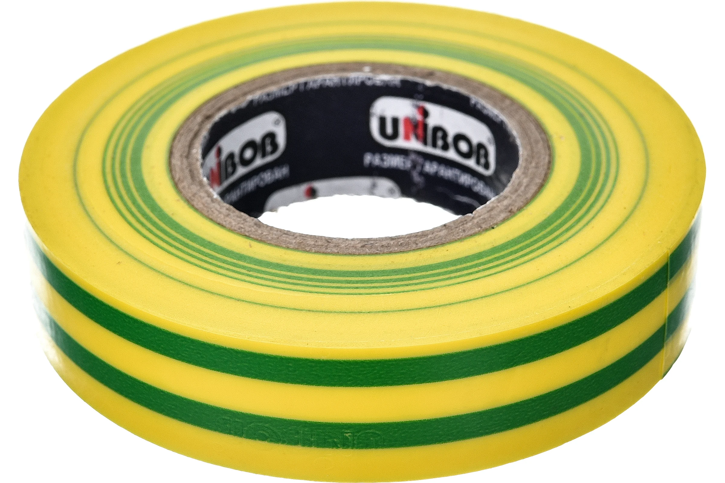Изолента ПВХ UNIBOB 15 мм х 20 м, желто-зеленая 211766
