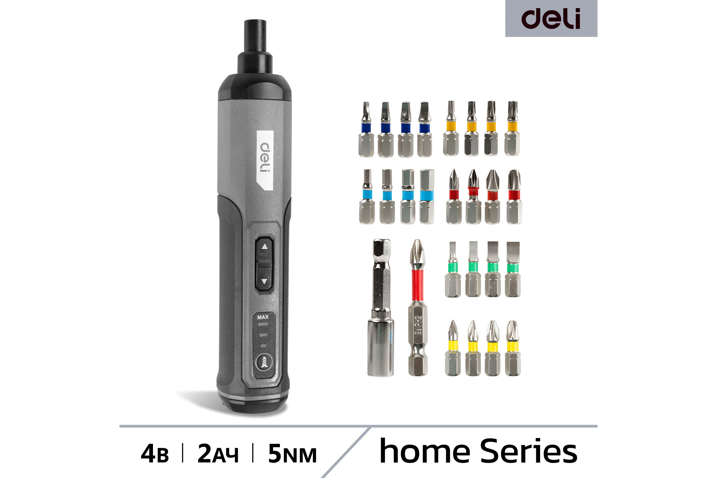 Отвертка аккумуляторная DELI DC161 (4В х 2Ач, 5Нм, 300об/мин, Type-C, набор бит 24 шт, кейс) 162802