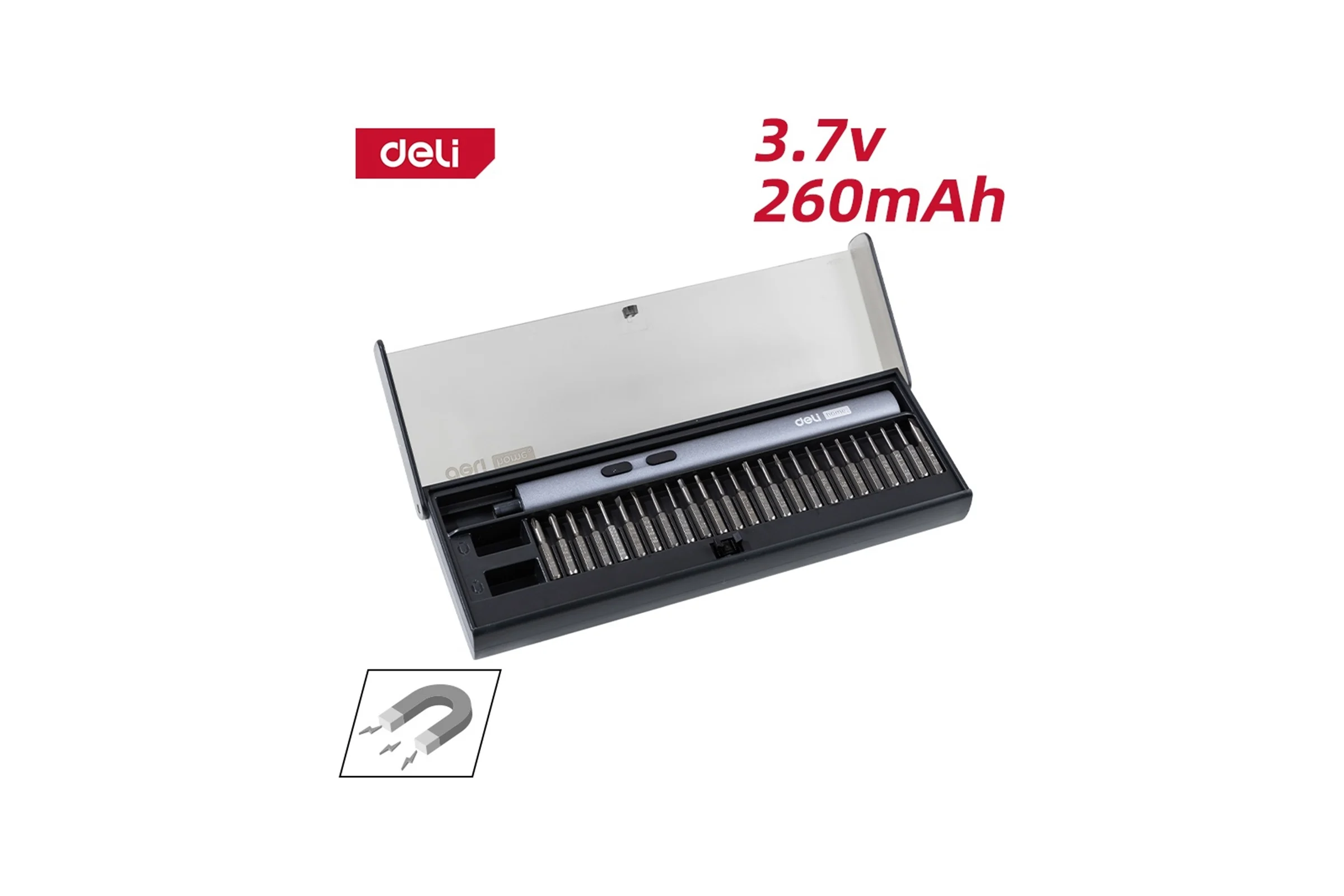 Отвертка аккумуляторная прецизионная + 25 бит DELI Home series Black DY-DP04-1B1 (3,7В, 260мАч, 0,2-3Нм, 200об/мин, Type-C, кейс) 172408