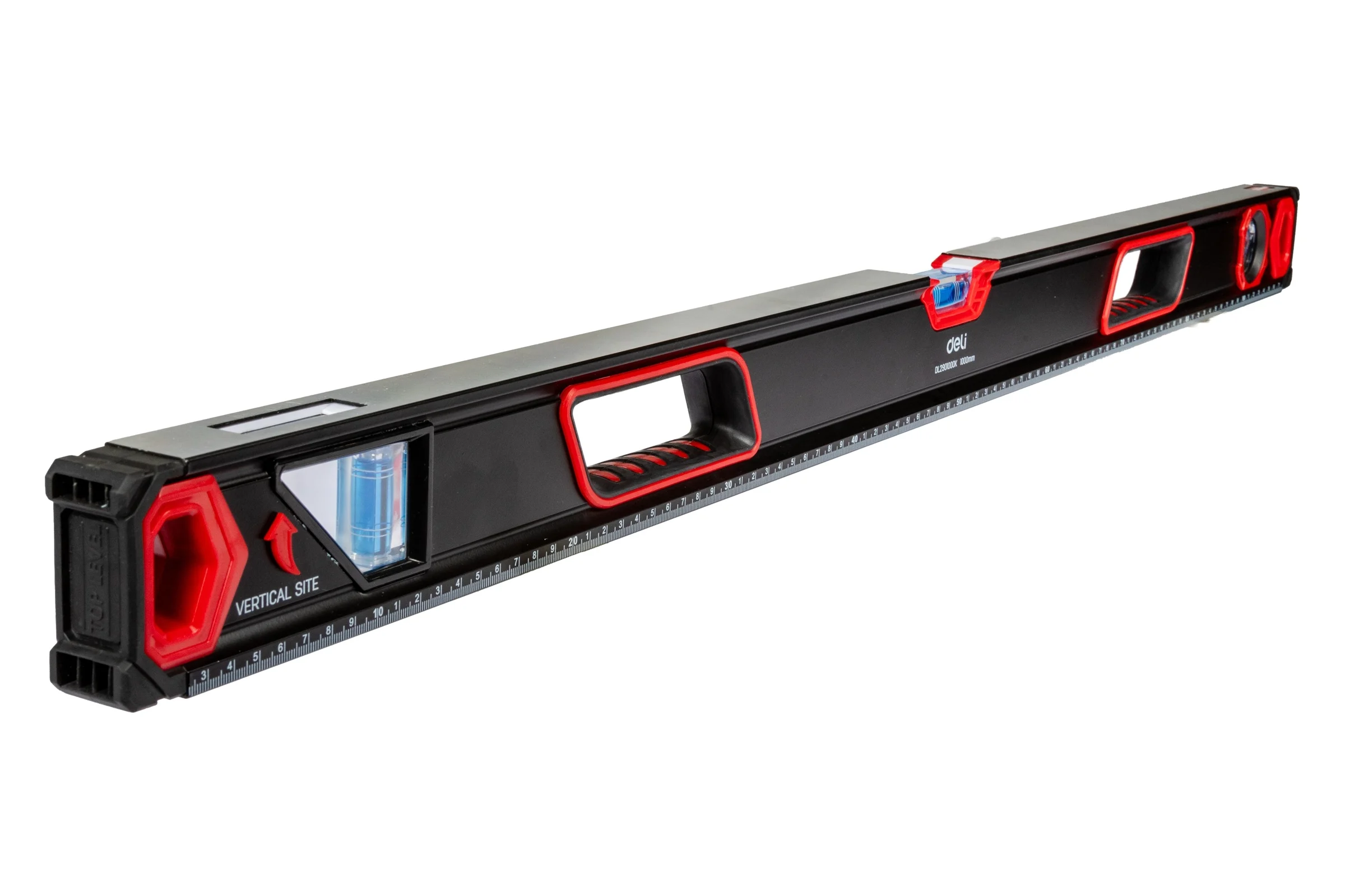 Строительный уровень DELI 1000мм DL2901000K зеркальный глазок, двухсторонняя фрезеровка, резиновые заглушки 169211