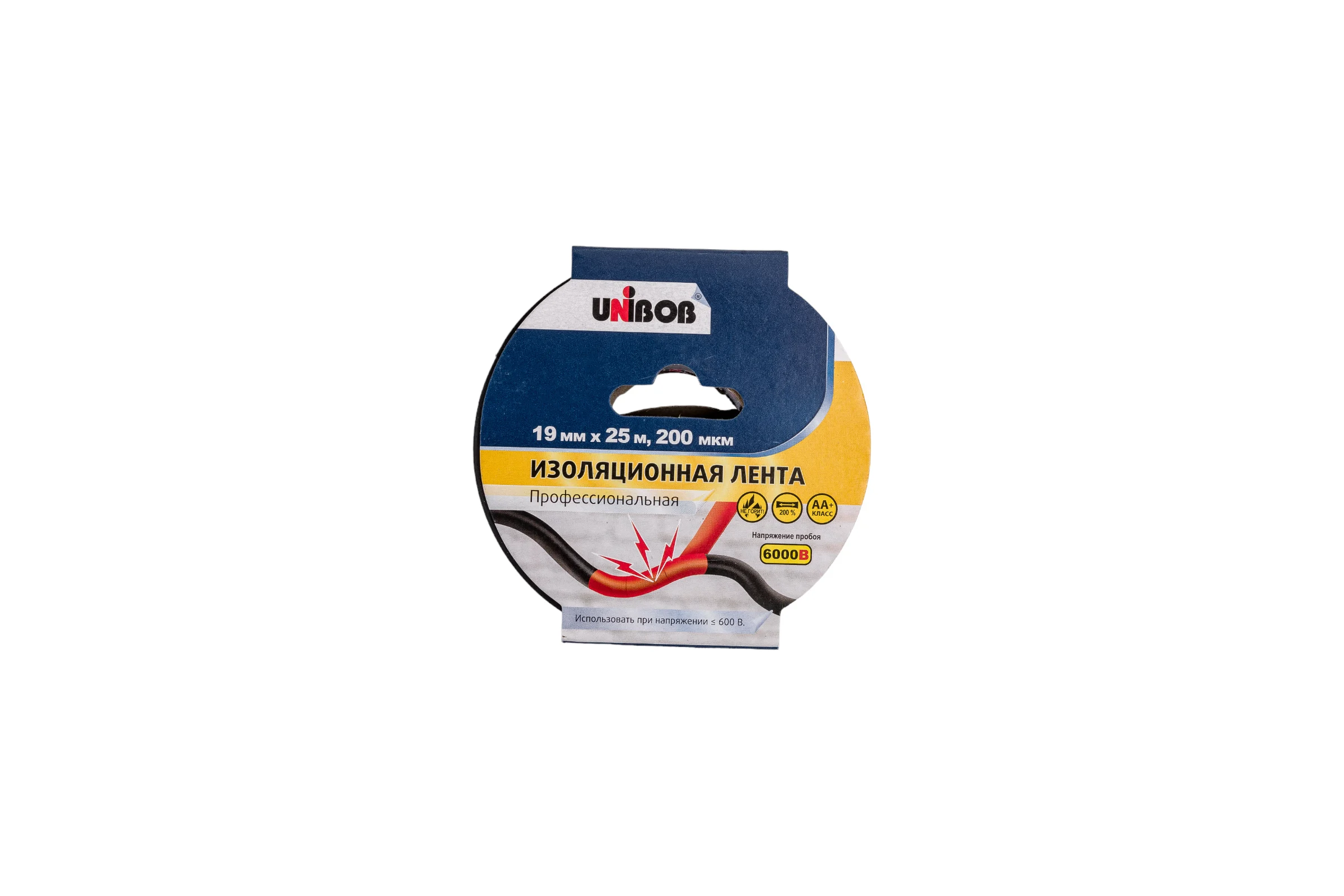 Изолента ПВХ UNIBOB 19 мм х 25 м, черная, 200 мкм 211753