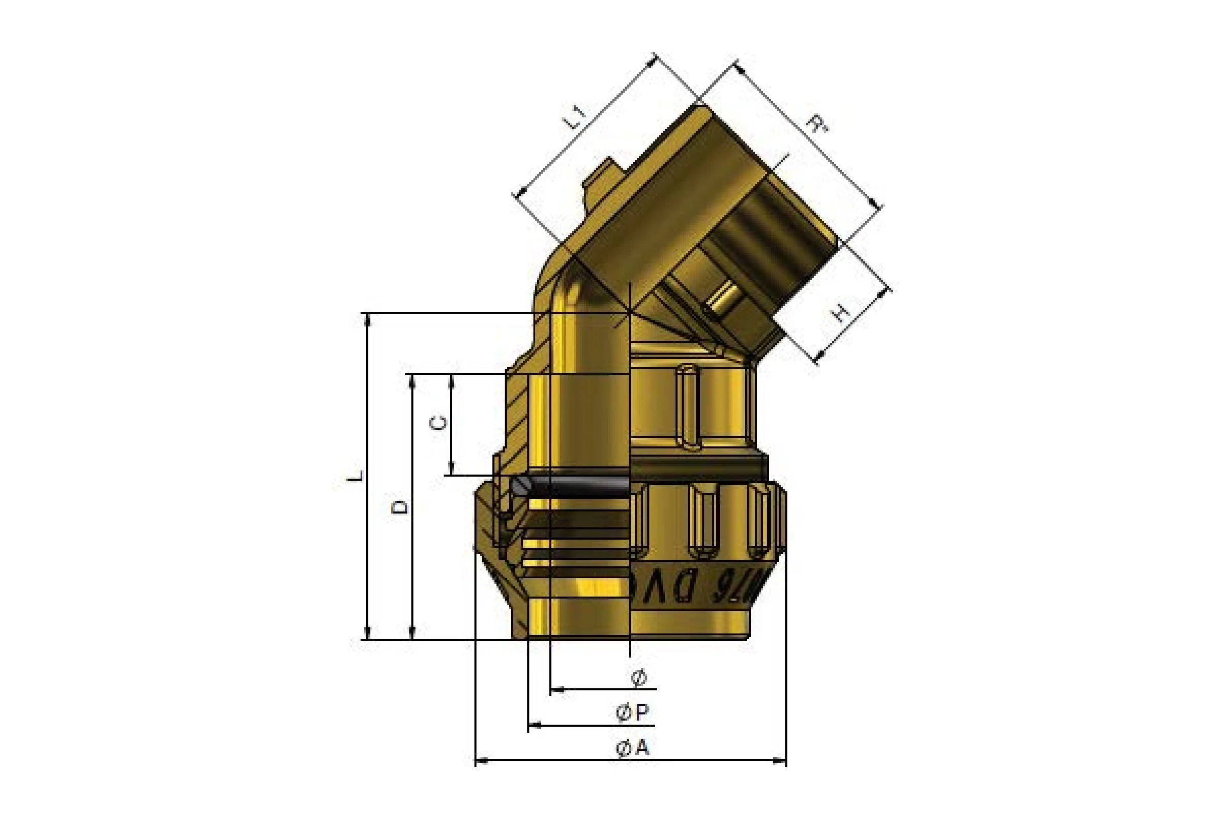Угольник 45 с наружной резьбой для труб ПНД Tiemme 3470CR 3/4"-25 3400102
