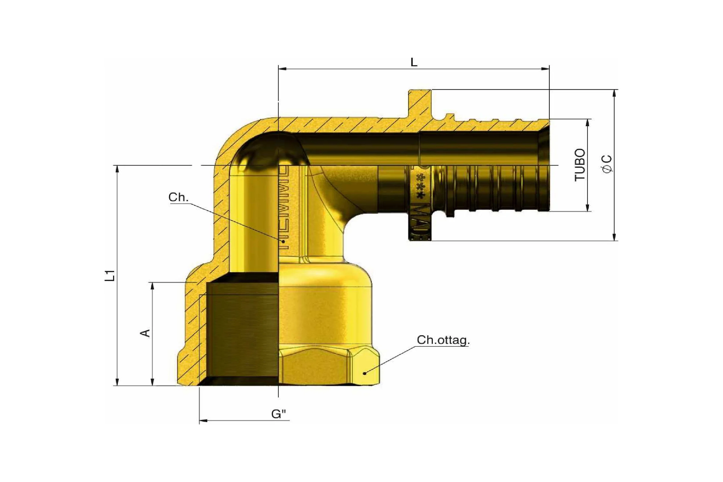 Угольник с внутренней резьбой Tiemme 3435 ASSIALPEX 1" x 25-3,5 1710206