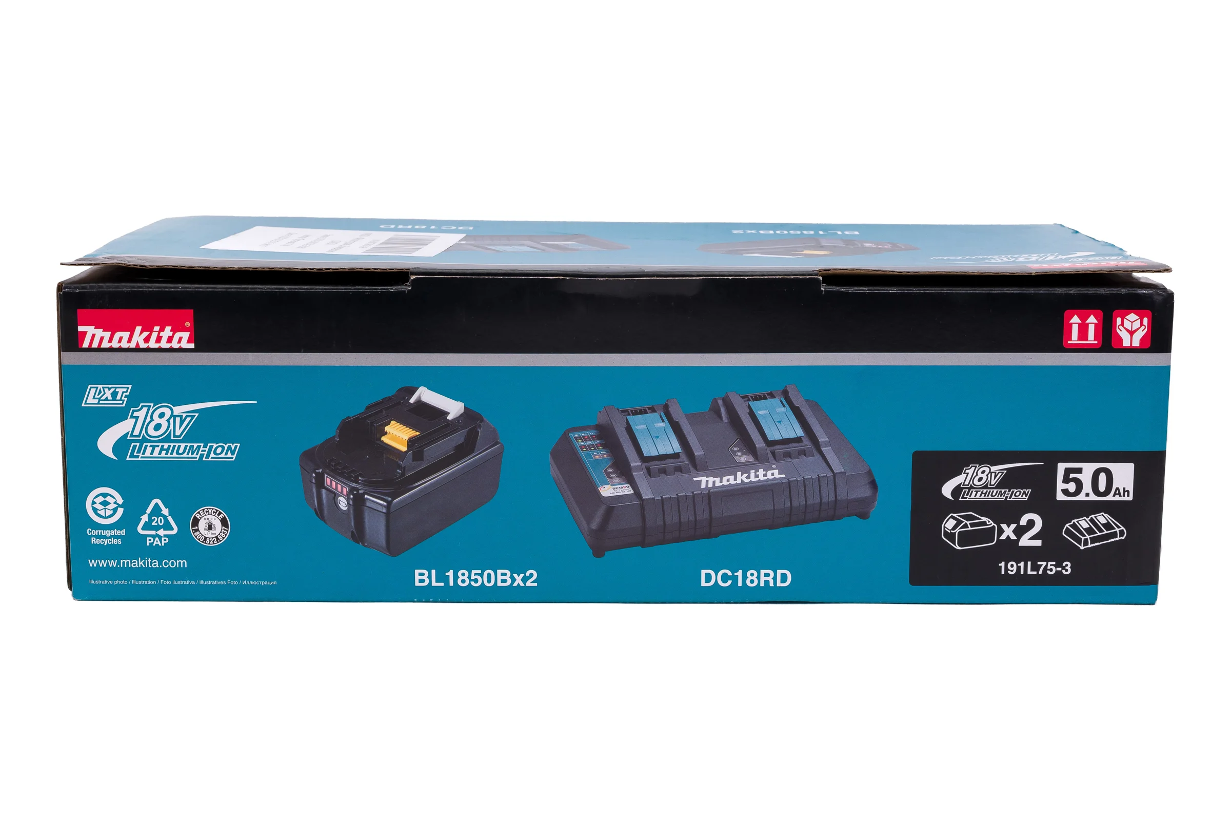 Аккумулятор 191L75-3 (2 шт; 18В; 5.0 Ач; Li-Ion) с зарядным устройством Makita 199380