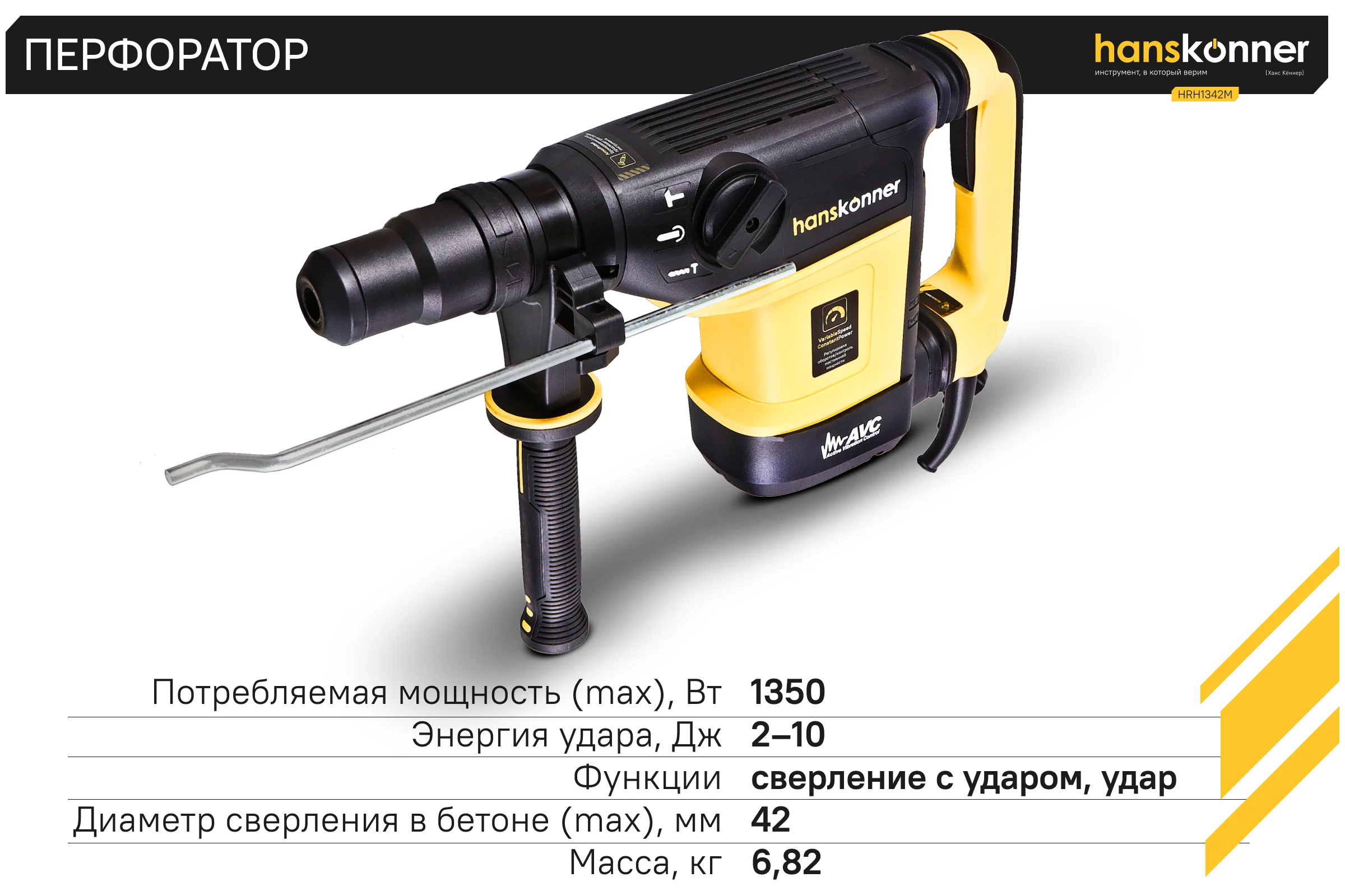 Перфоратор Hanskonner SDS MAX HRH1342M