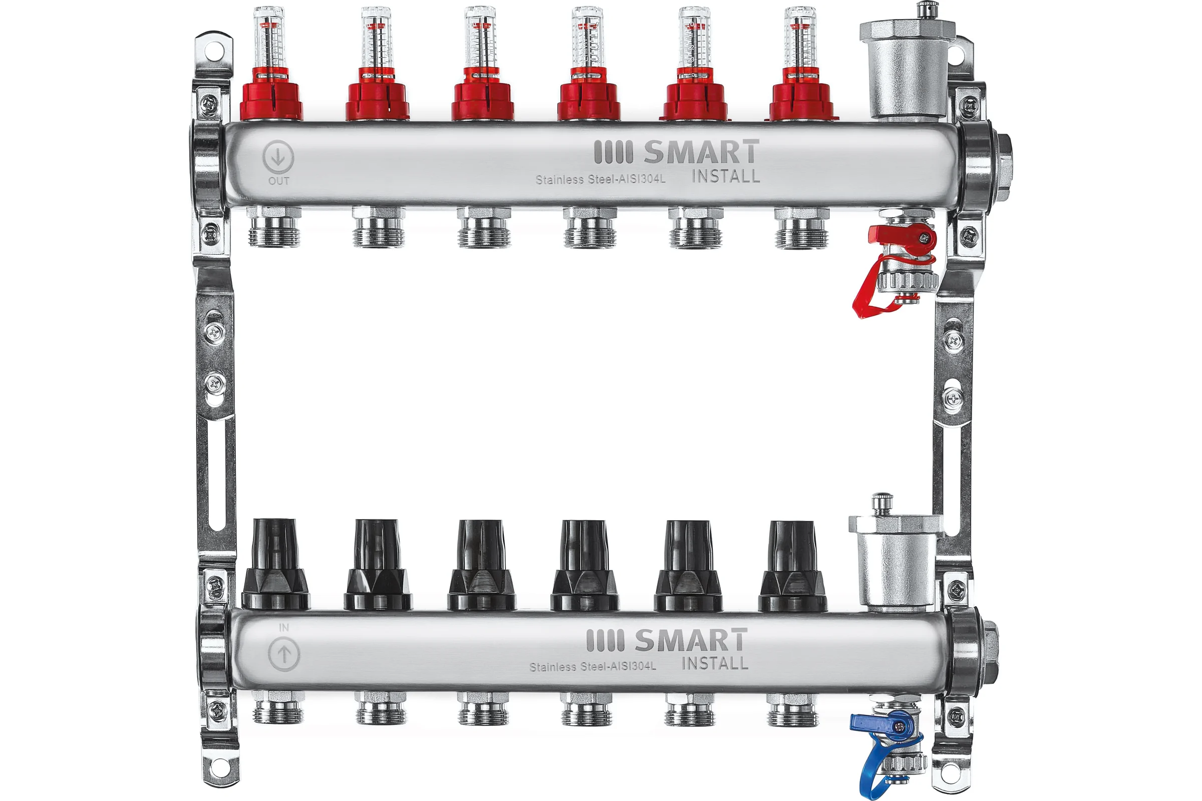 Комплект коллекторов Smart Install нерж. ст., с расходомерами 1x3/4-10 вых., 53110S
