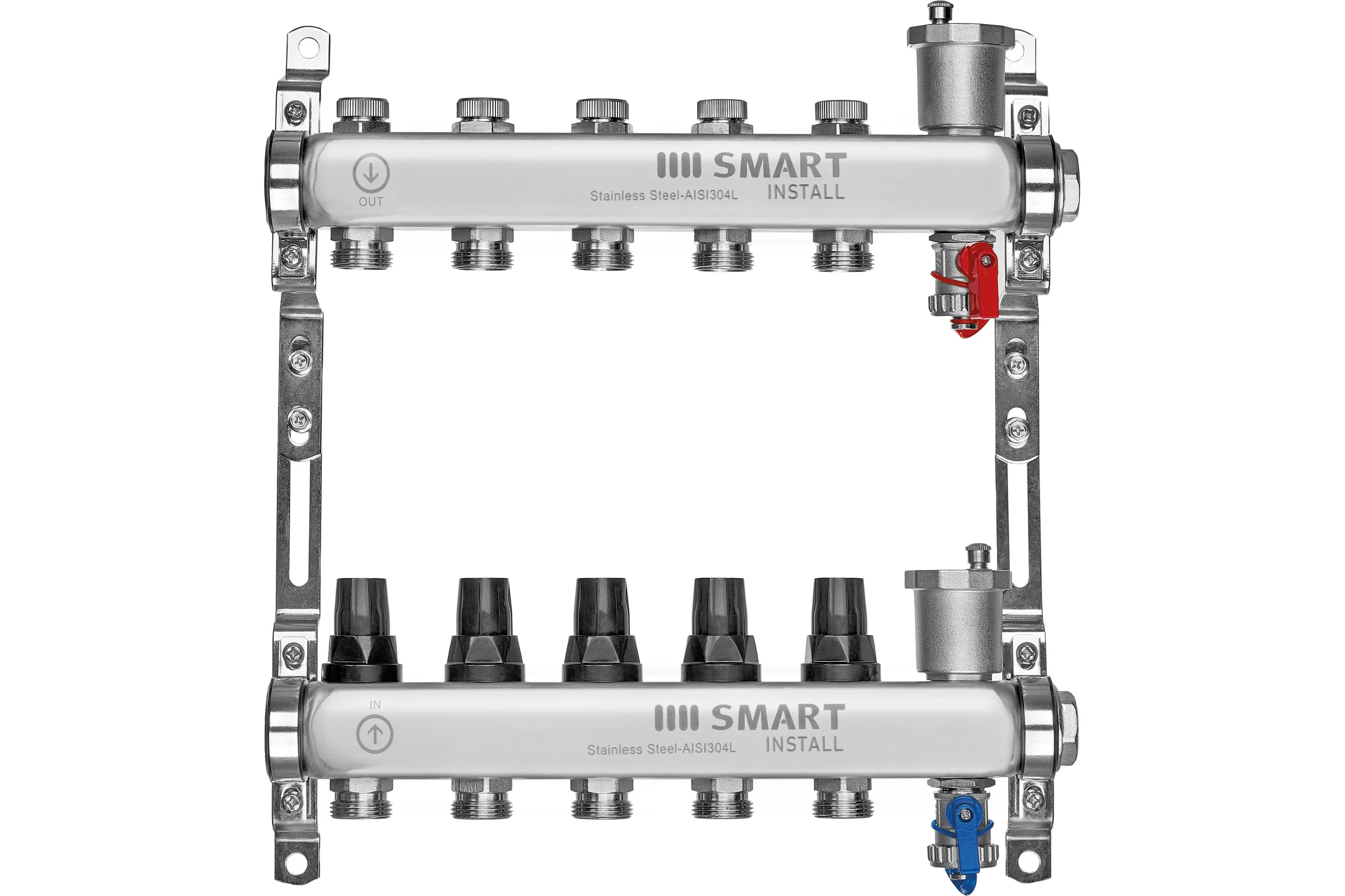 Комплект коллекторов Smart Install нерж. ст., с термостат. клапанами, 1x3/4-4 вых., 53134S