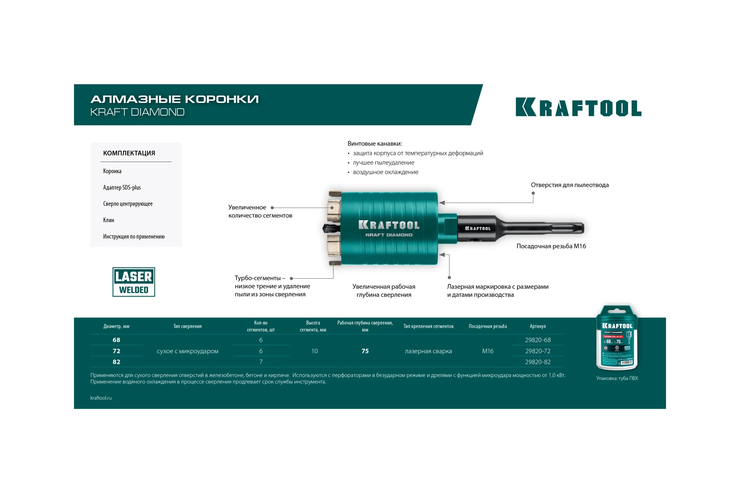 Алмазная коронка для подрозетников KRAFTOOL Diamond 68 мм 29820-68